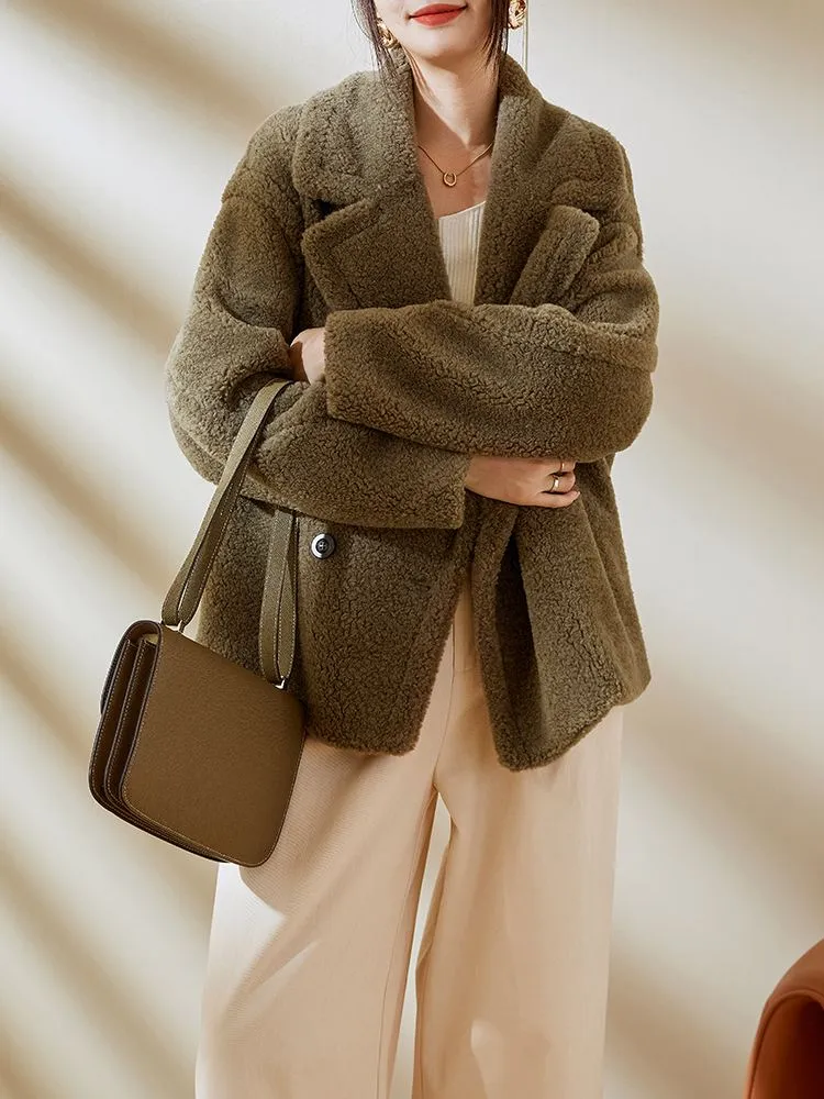 100% Shearling Wool Fleece Coat