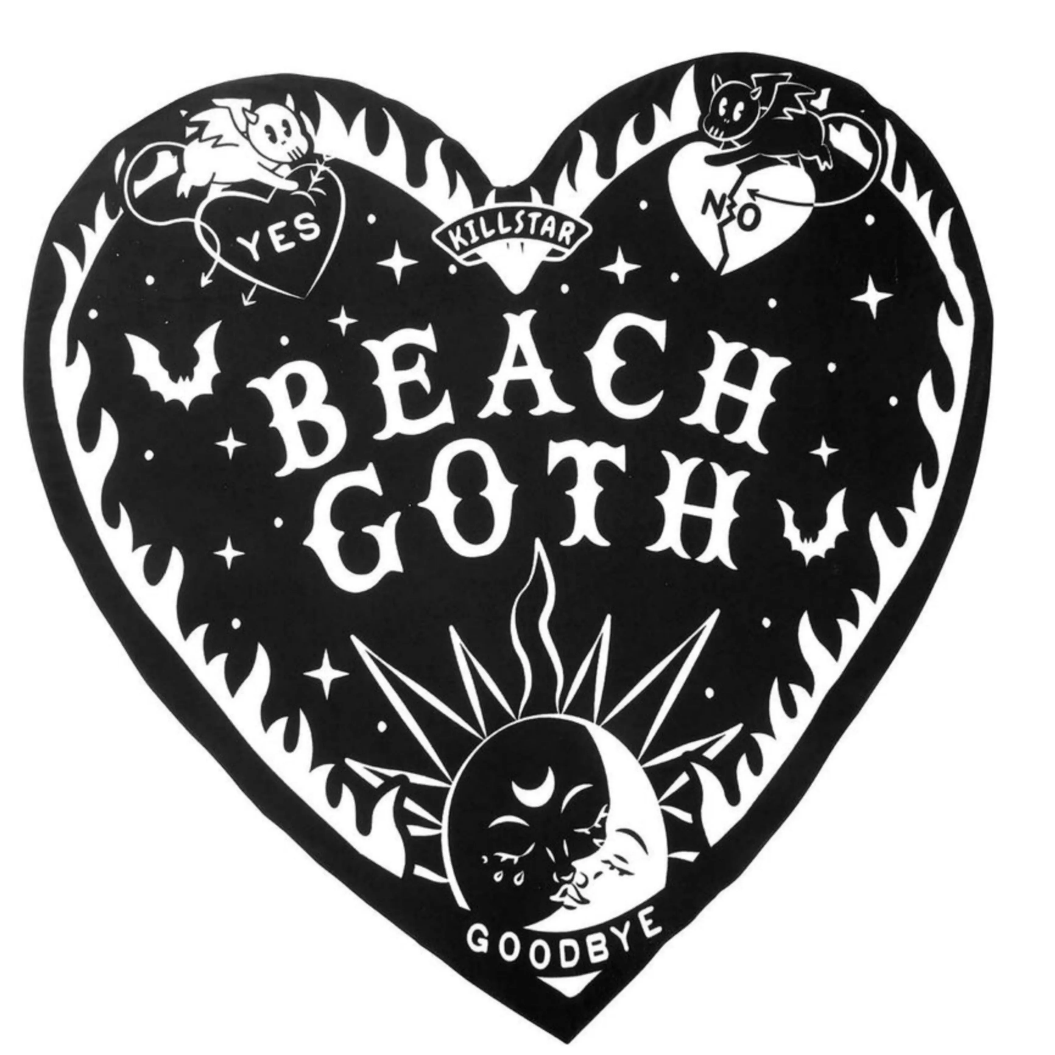 Beach Goth Heart Shaped Beach Towel | Black White Ouija Design