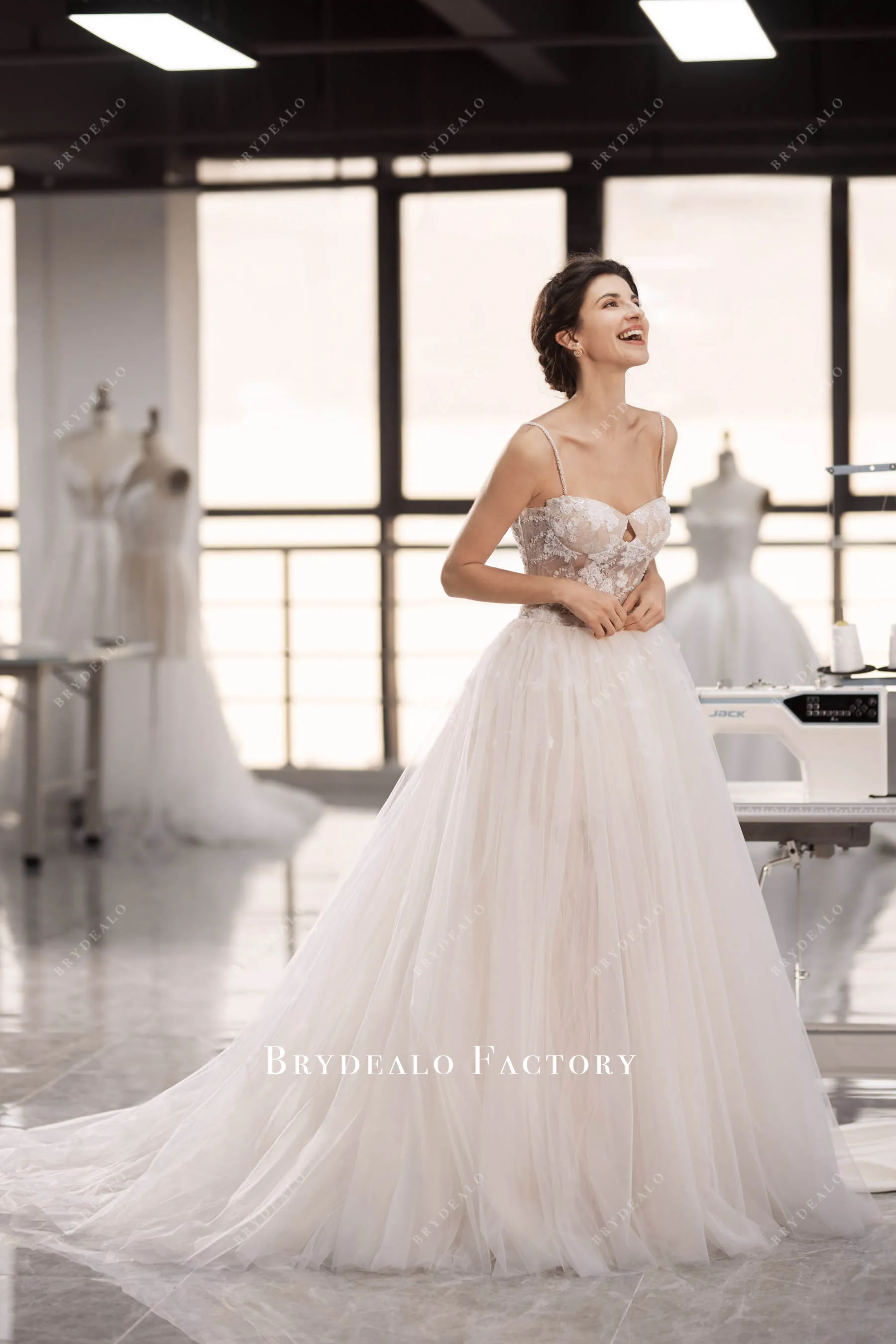 Beaded Lace Bridal Bodycon With Puffy Flower Overskirt