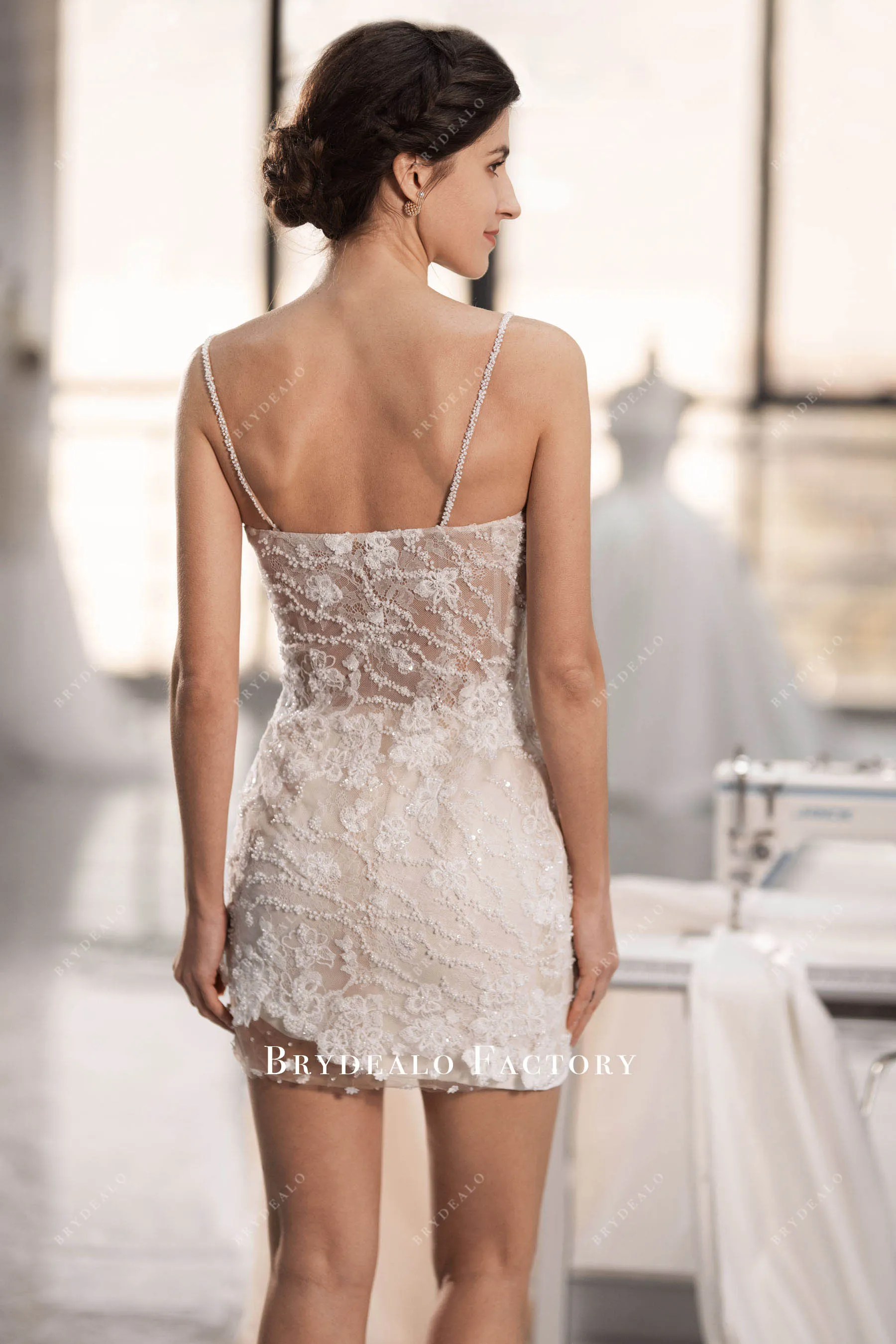 Beaded Lace Bridal Bodycon With Puffy Flower Overskirt