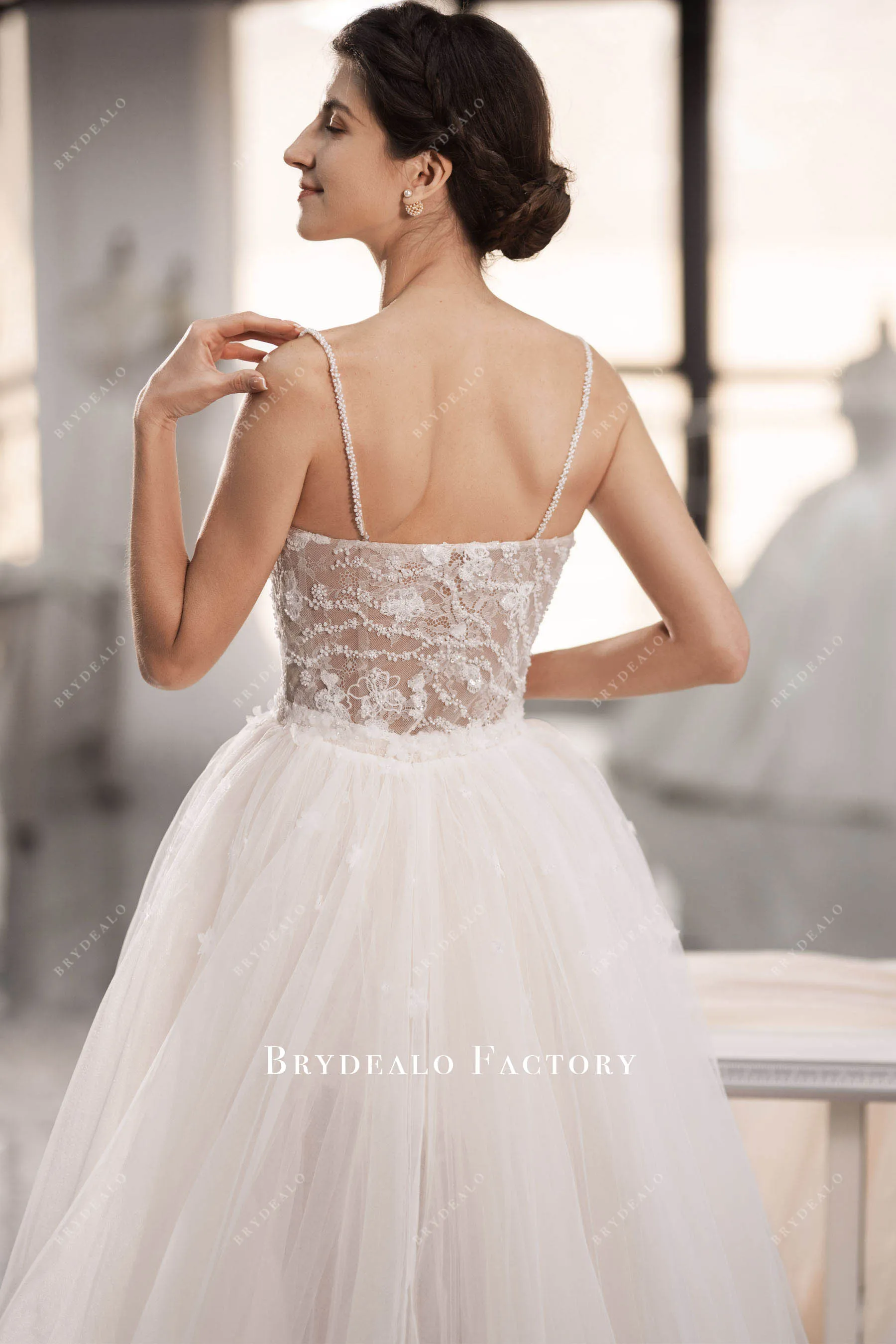 Beaded Lace Bridal Bodycon With Puffy Flower Overskirt