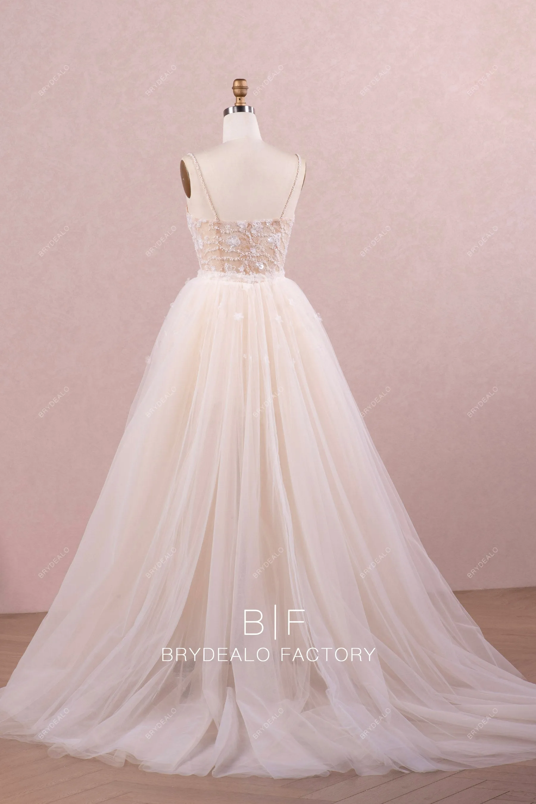 Beaded Lace Bridal Bodycon With Puffy Flower Overskirt