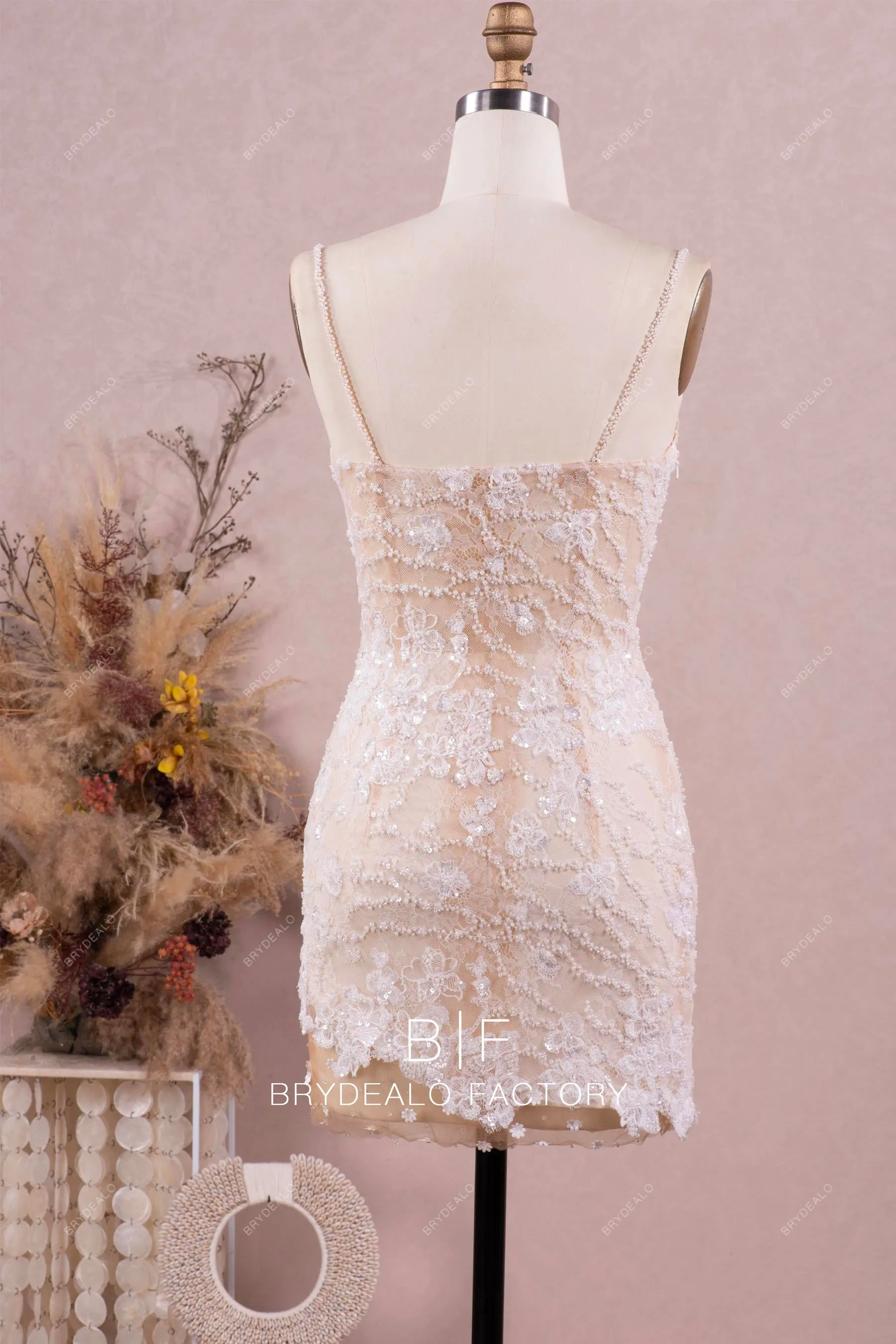 Beaded Lace Bridal Bodycon With Puffy Flower Overskirt