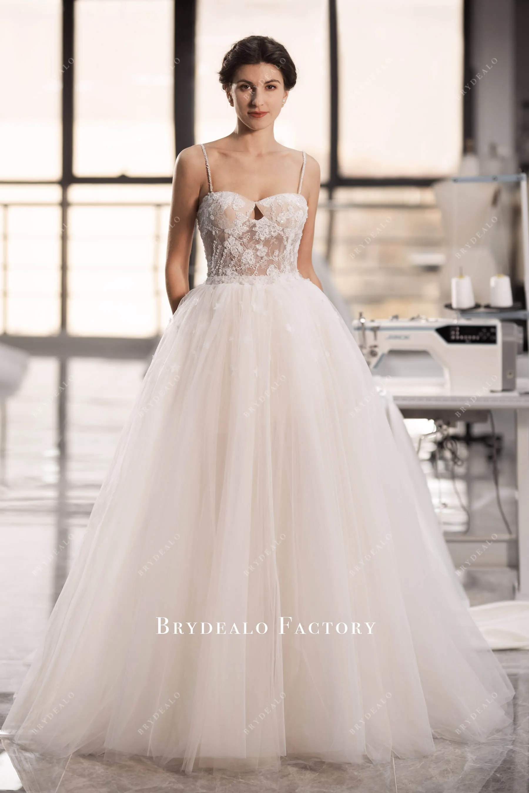 Beaded Lace Bridal Bodycon With Puffy Flower Overskirt