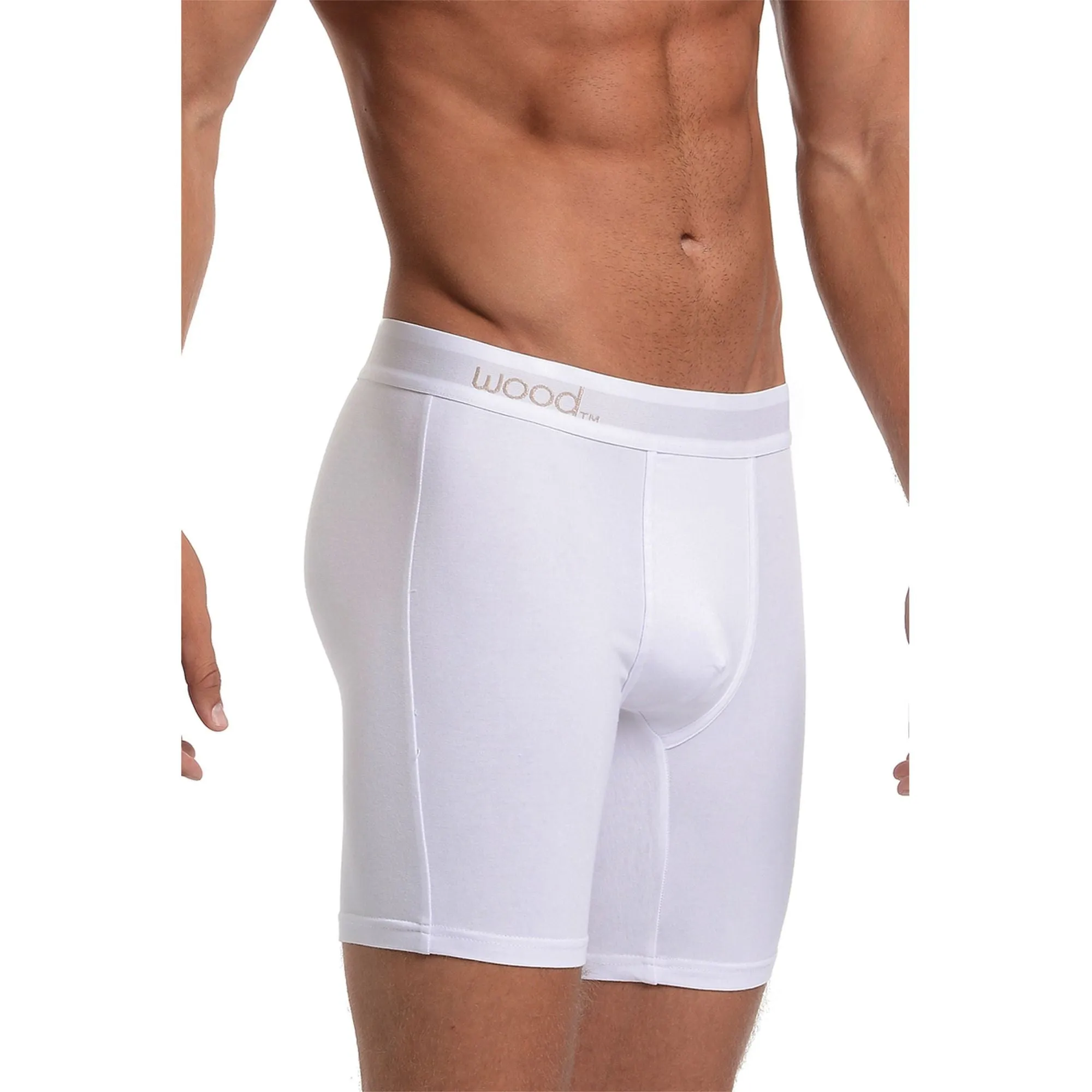 Biker Brief (No Fly) in White by Wood Underwear