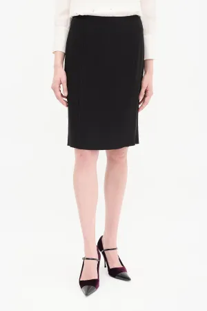 Black Crepe Midi Pencil Skirt