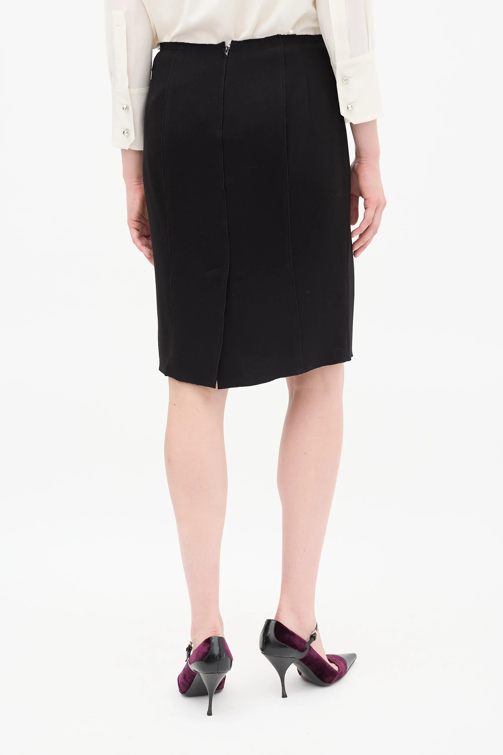 Black Crepe Midi Pencil Skirt