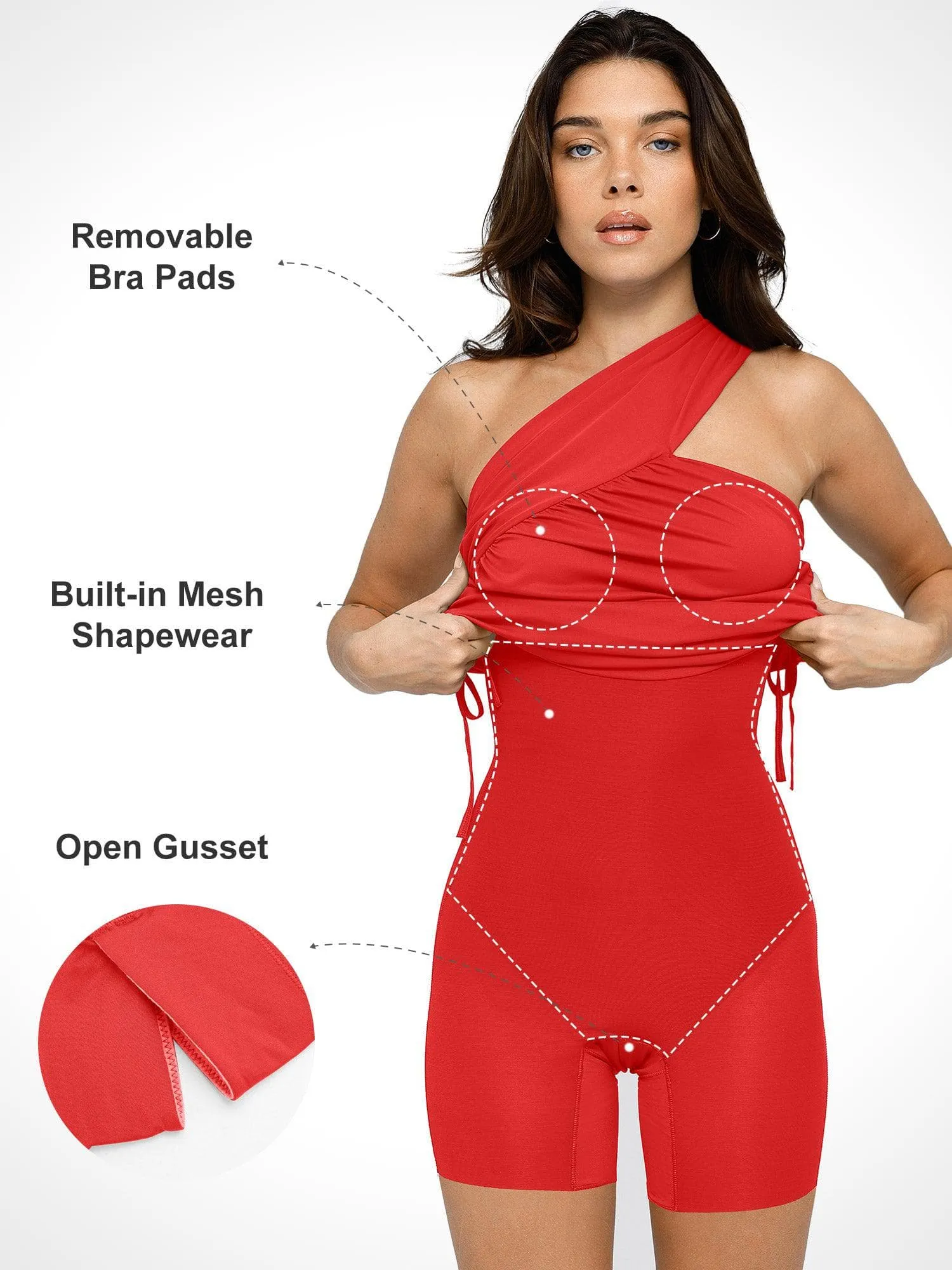 Bluetag Cooling Shapewear One-Shoulder Ruched Bodycon Dress For Insiders