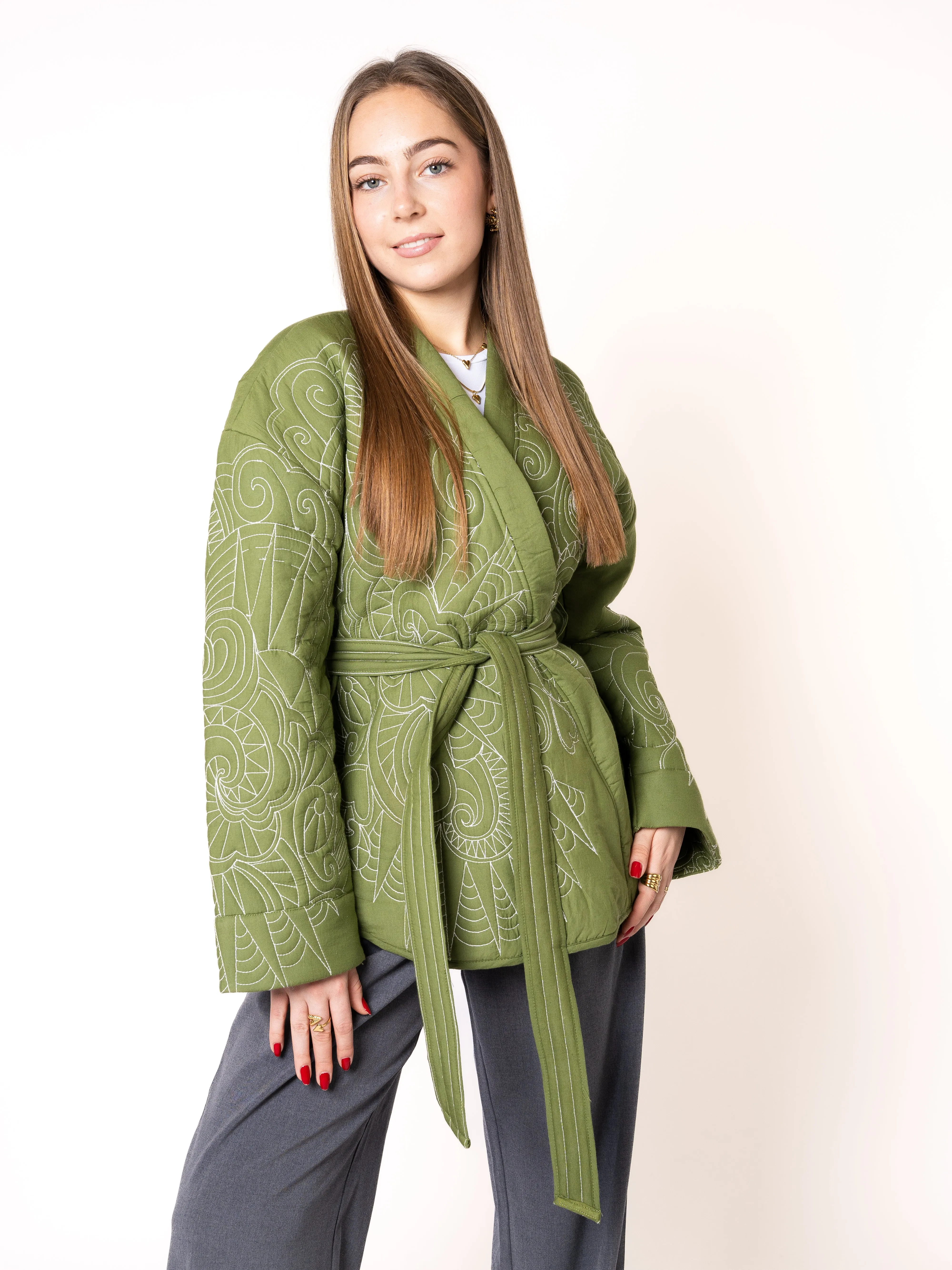 Boho Baumwoll Wickelkimono - Grn