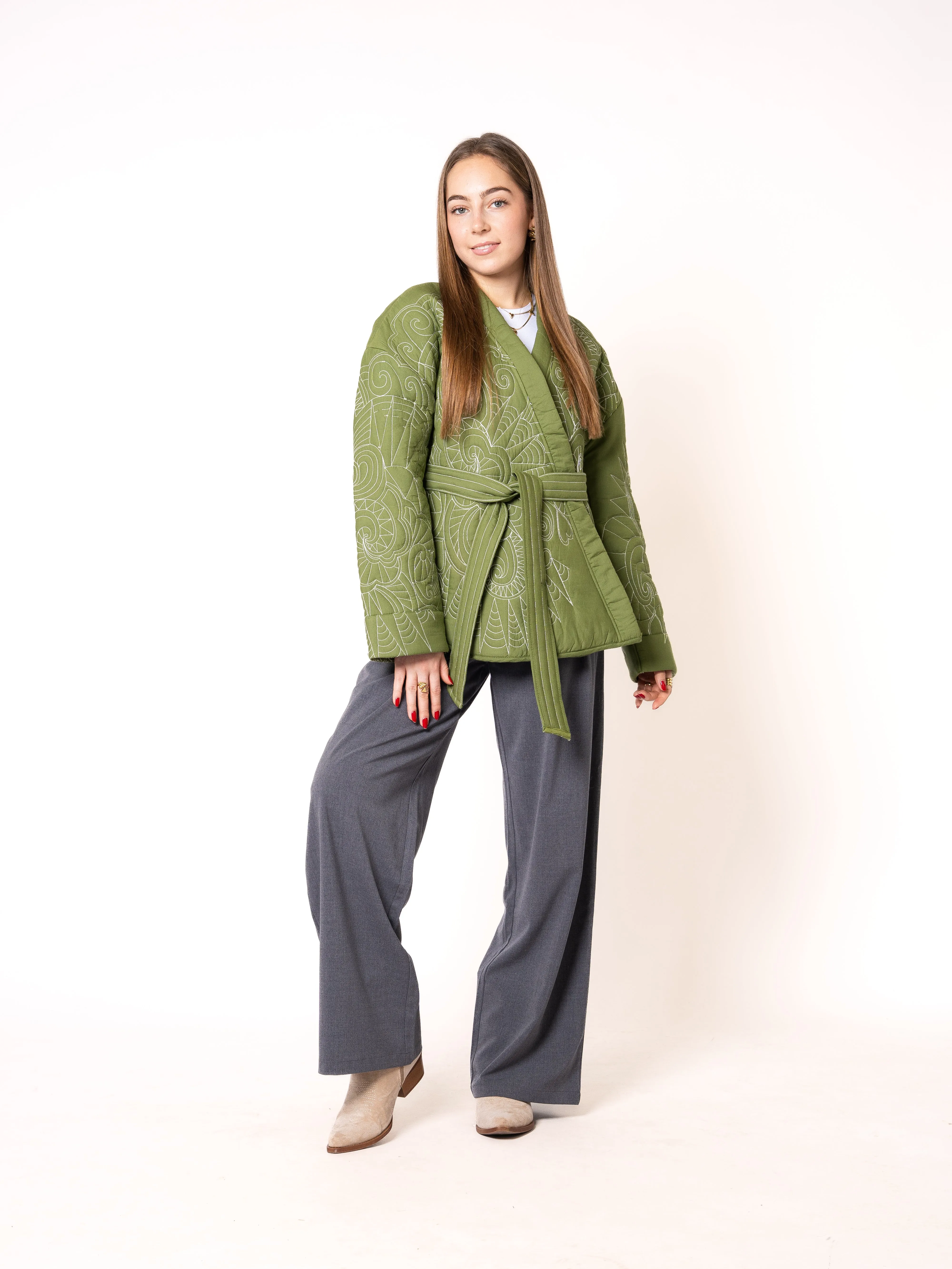 Boho Baumwoll Wickelkimono - Grn