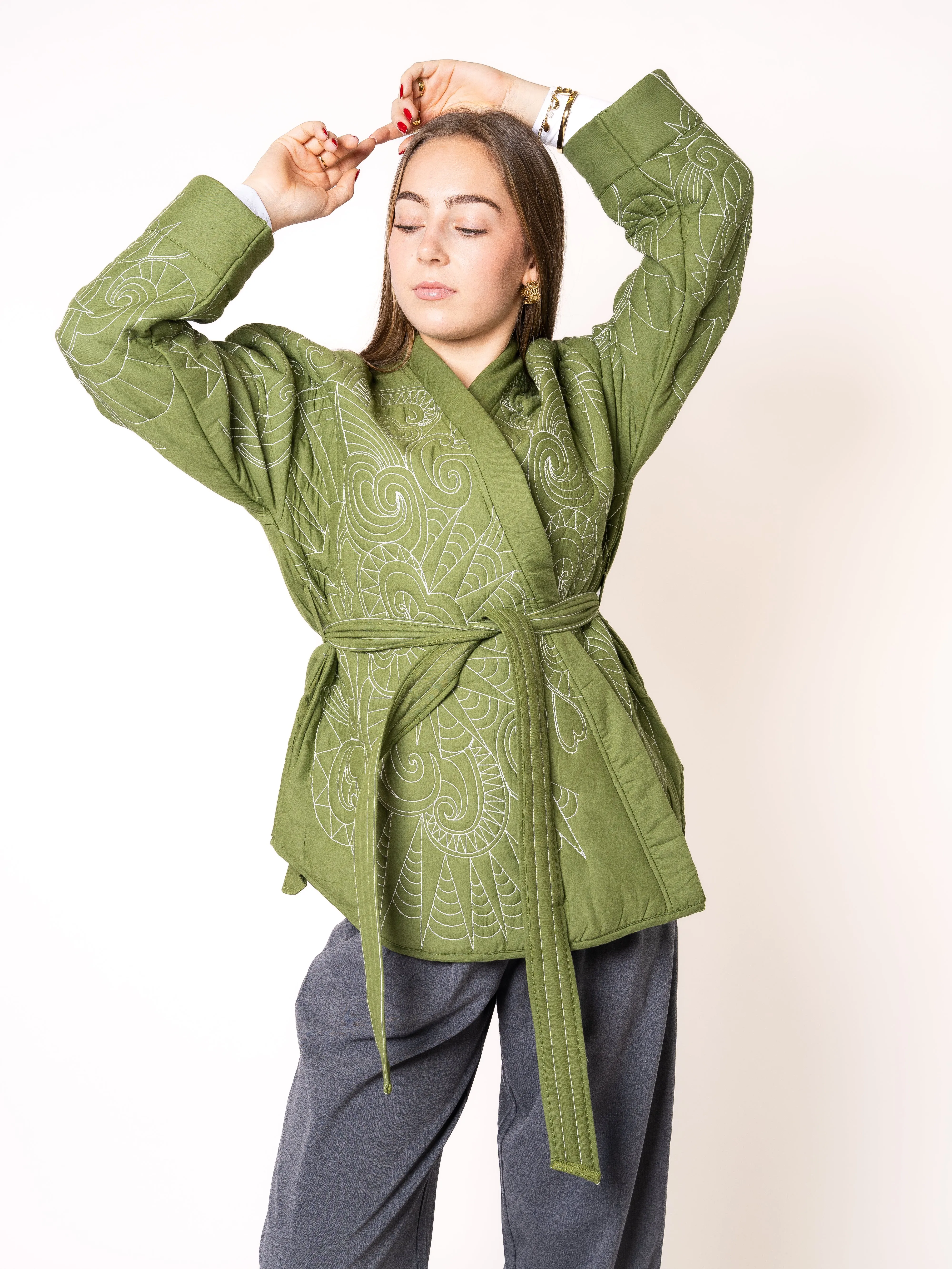 Boho Baumwoll Wickelkimono - Grn