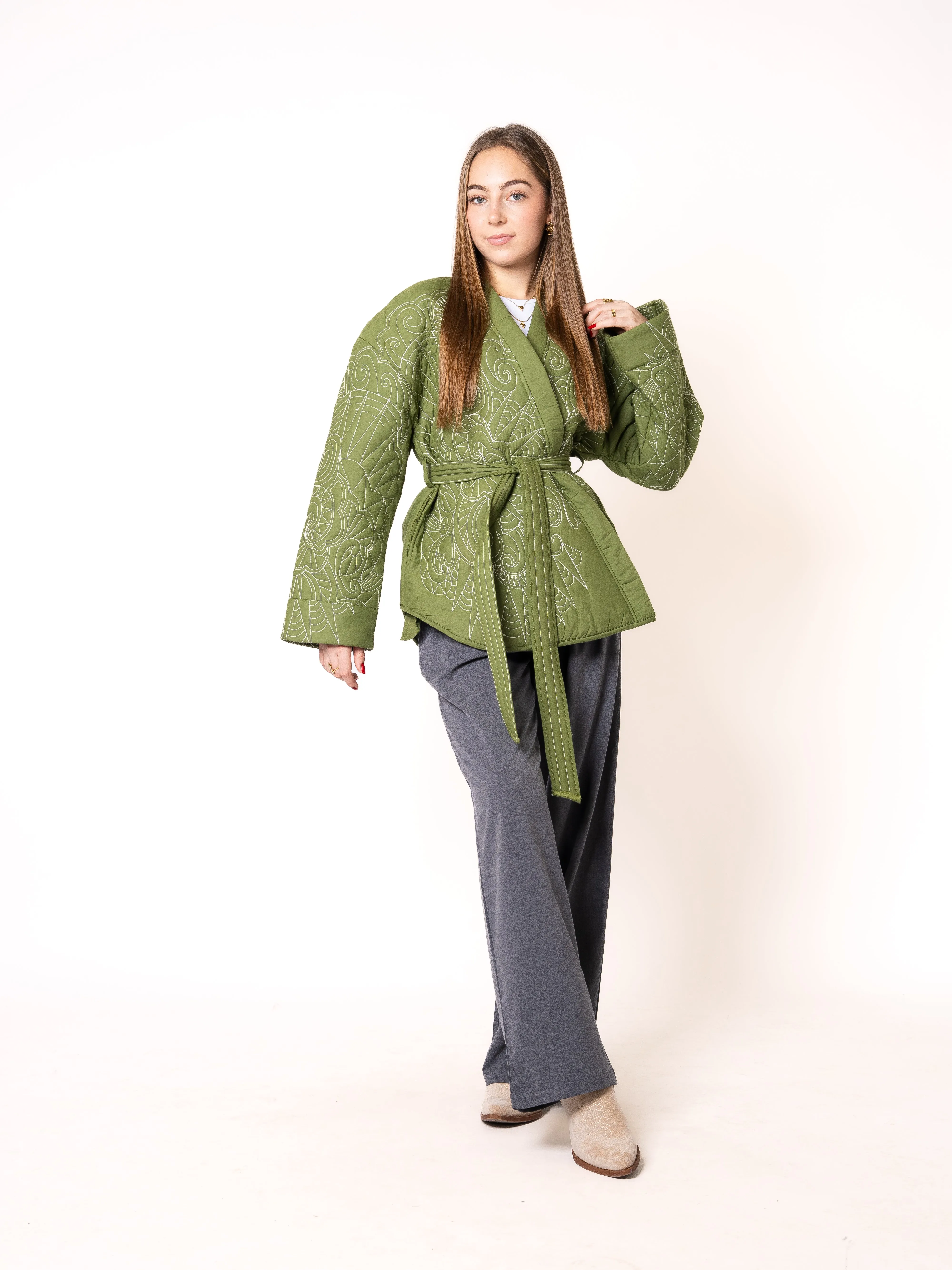 Boho Baumwoll Wickelkimono - Grn