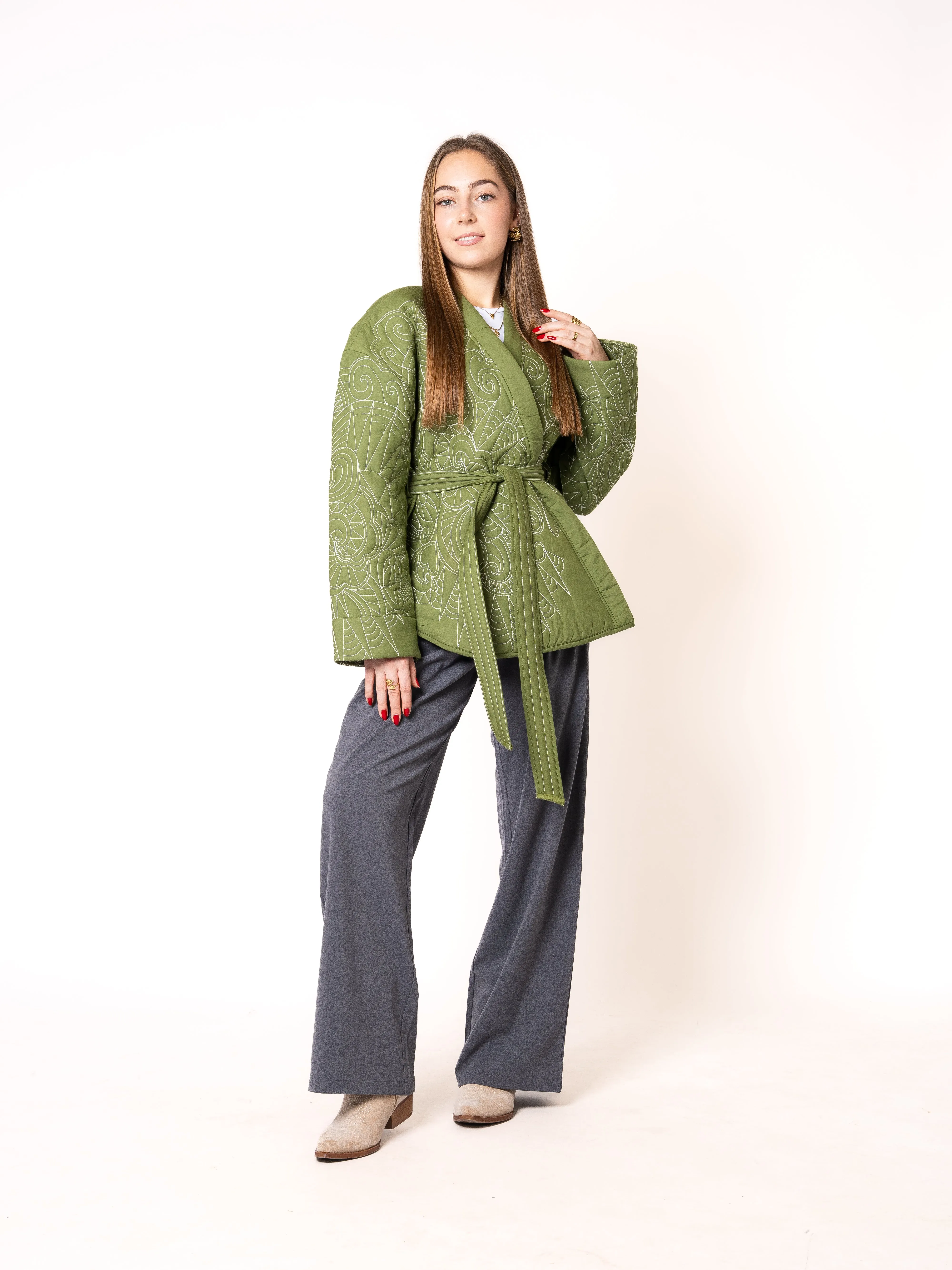 Boho Baumwoll Wickelkimono - Grn