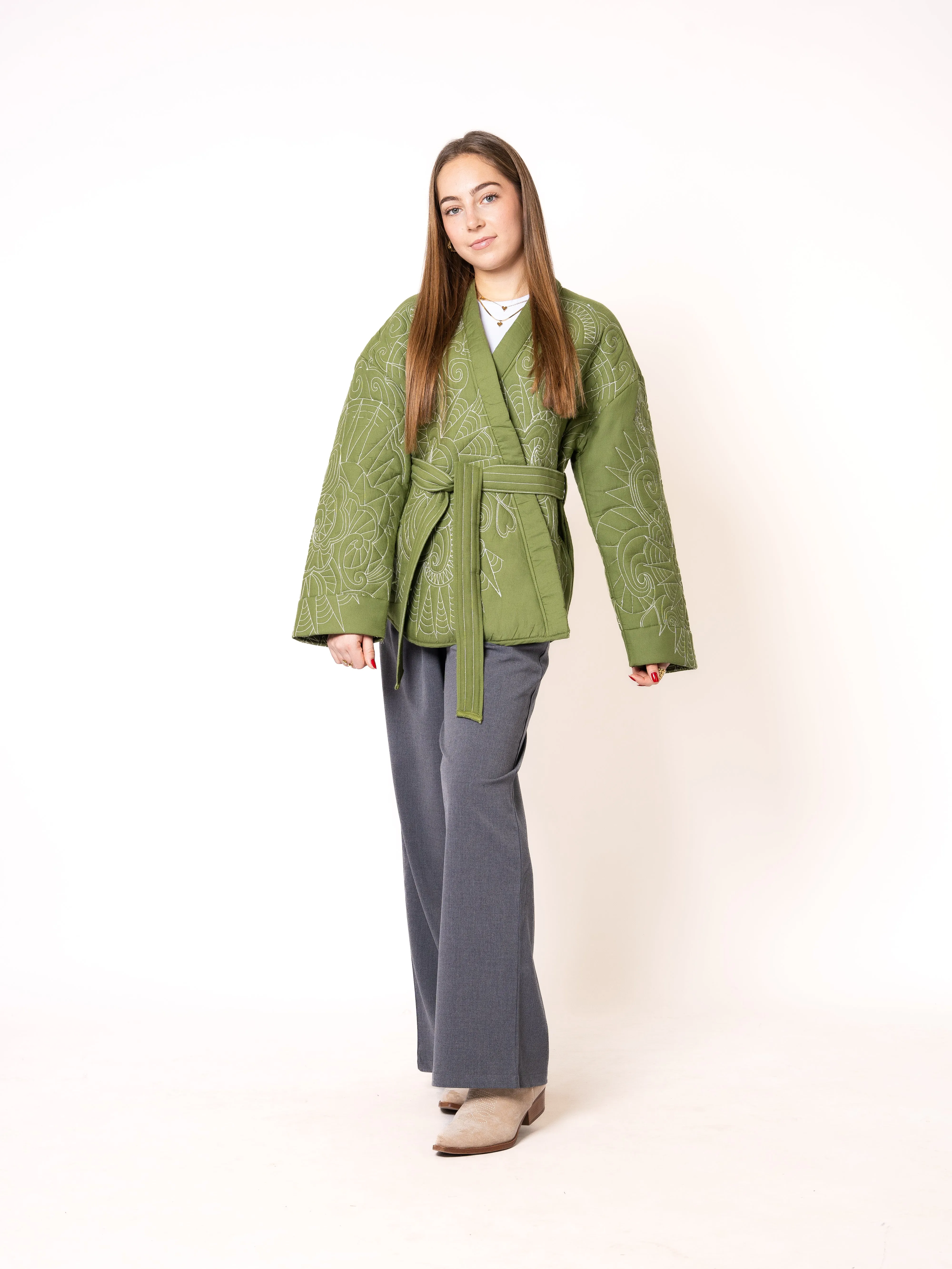 Boho Baumwoll Wickelkimono - Grn