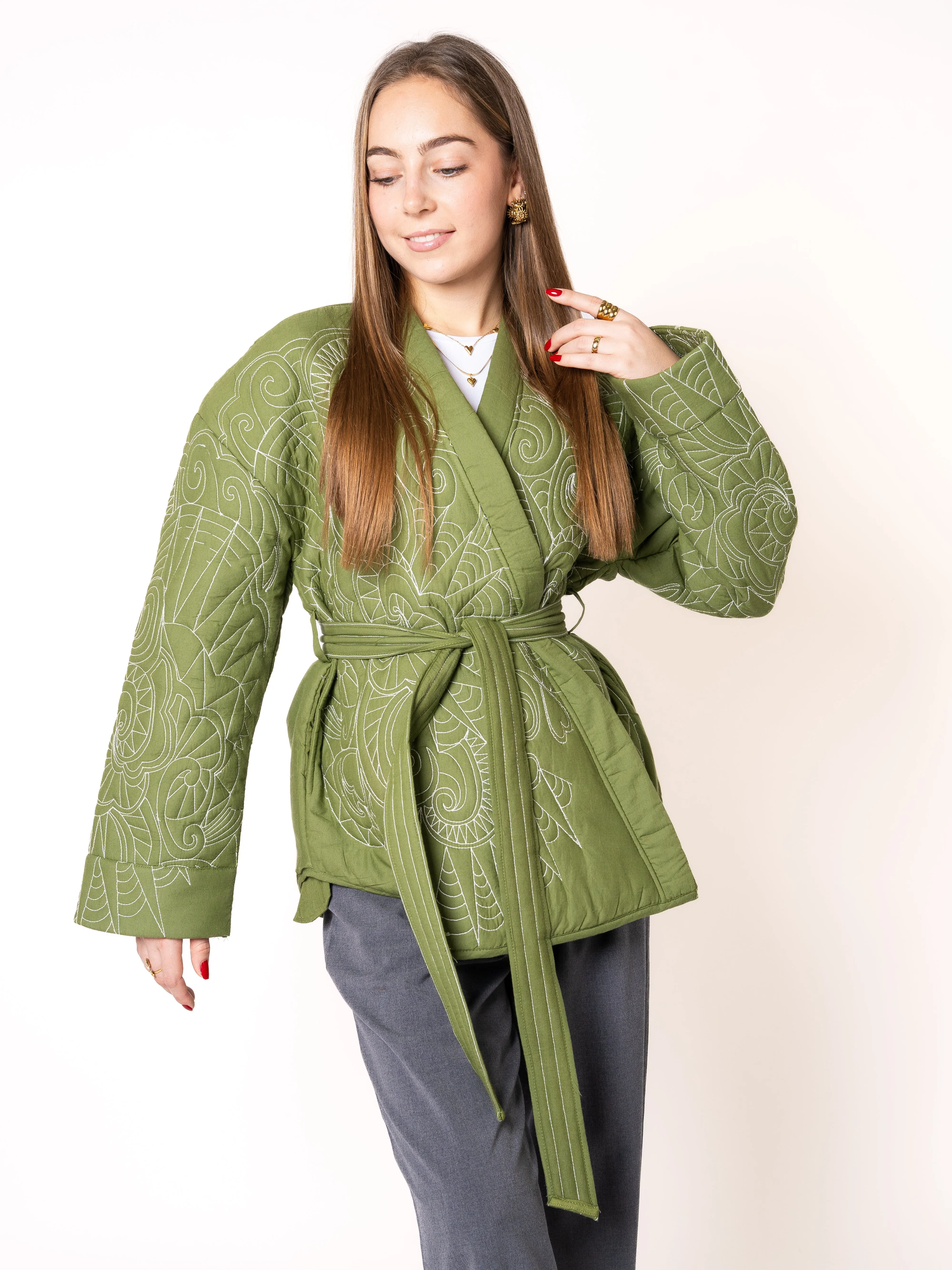 Boho Baumwoll Wickelkimono - Grn