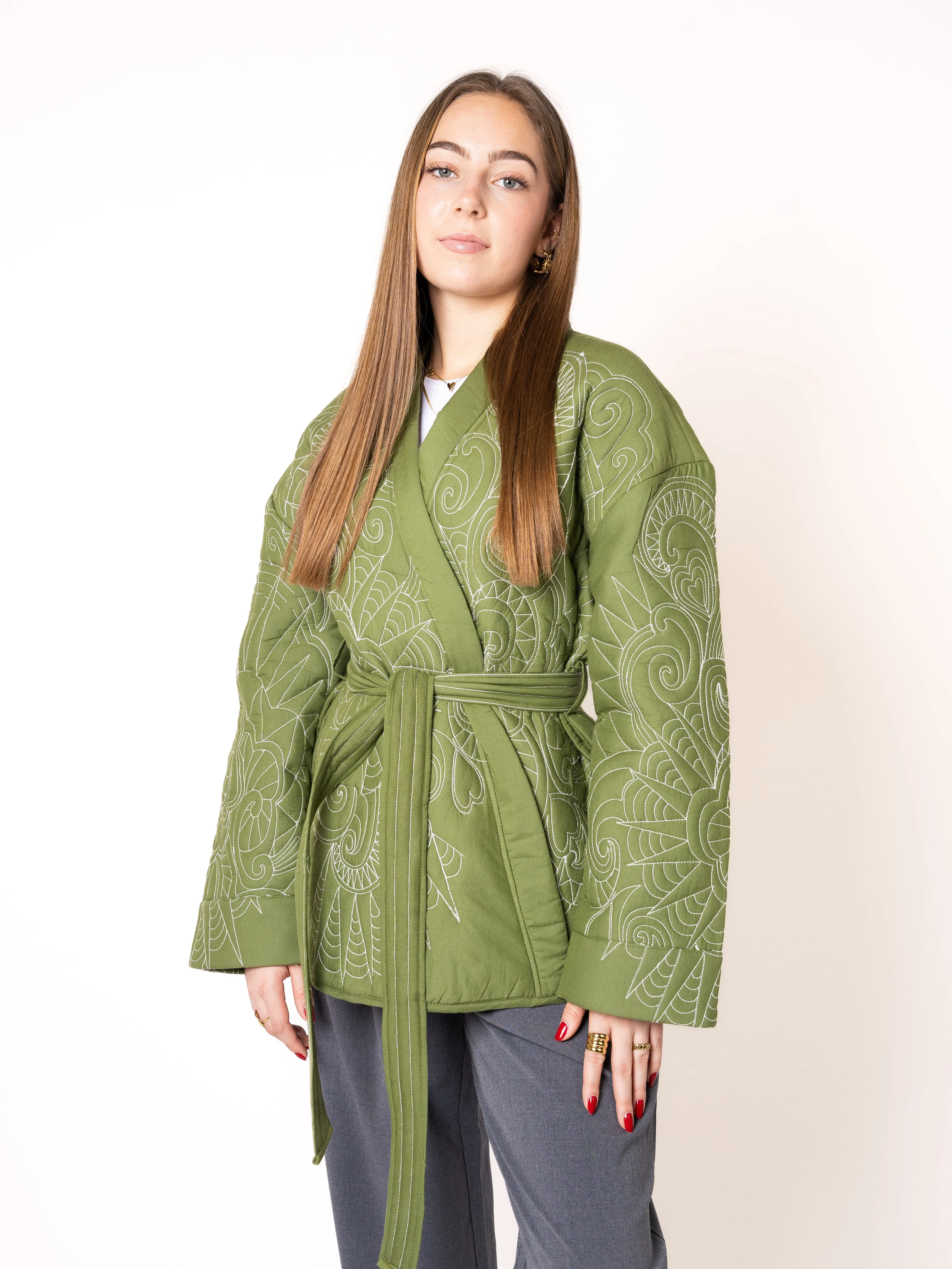 Boho Baumwoll Wickelkimono - Grn