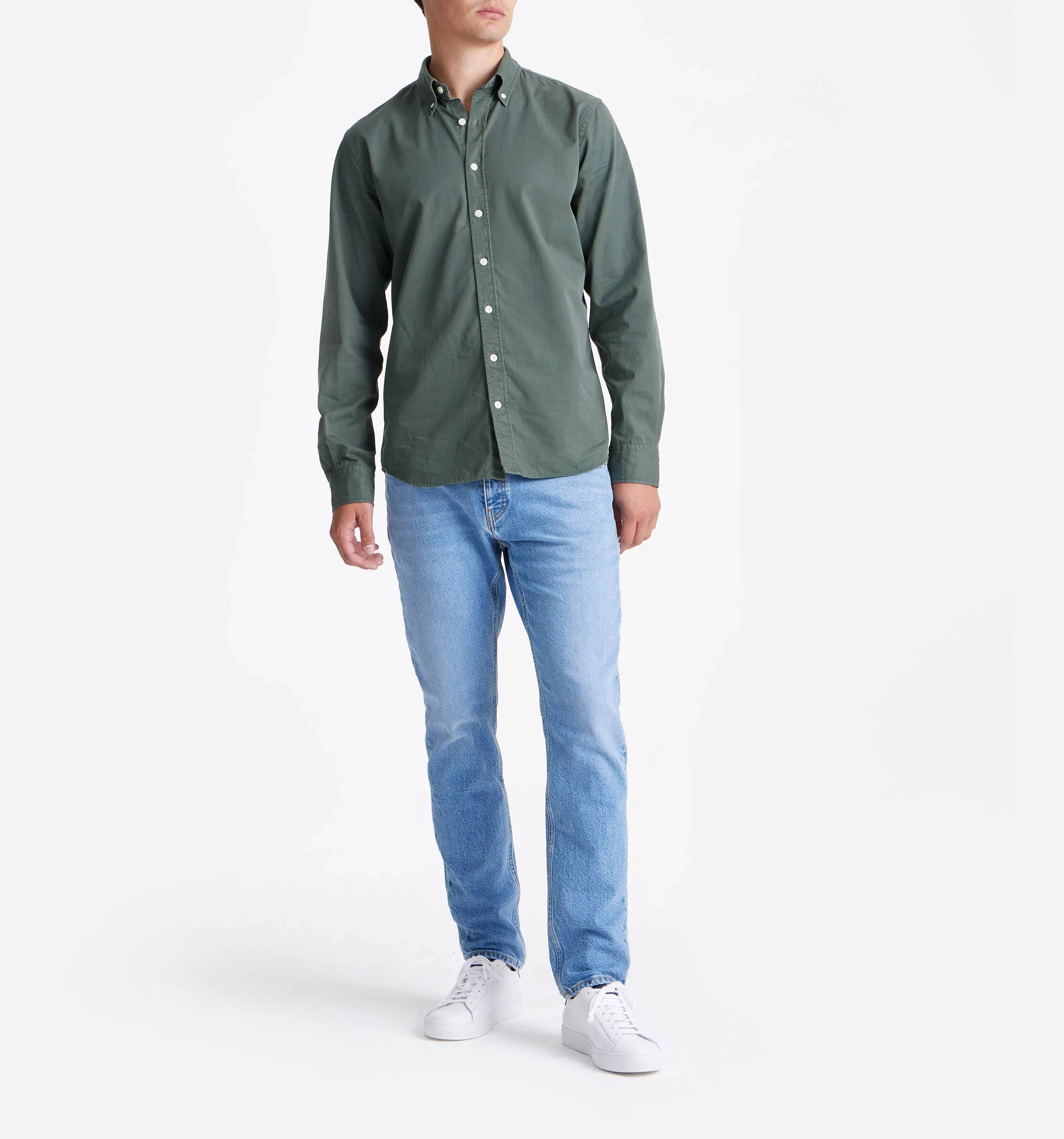 Button Down Garment Dyed Shirt Green