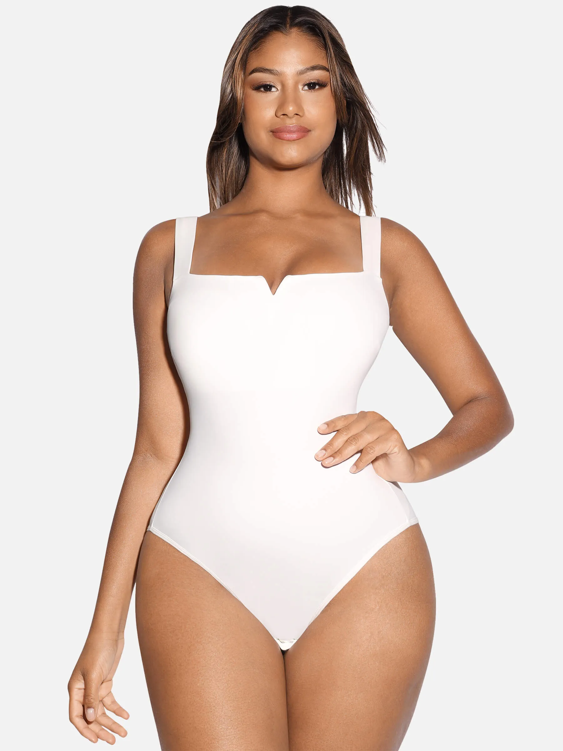 Feelingirl Square Collar Elastic Outerwear Shape Bodysuit