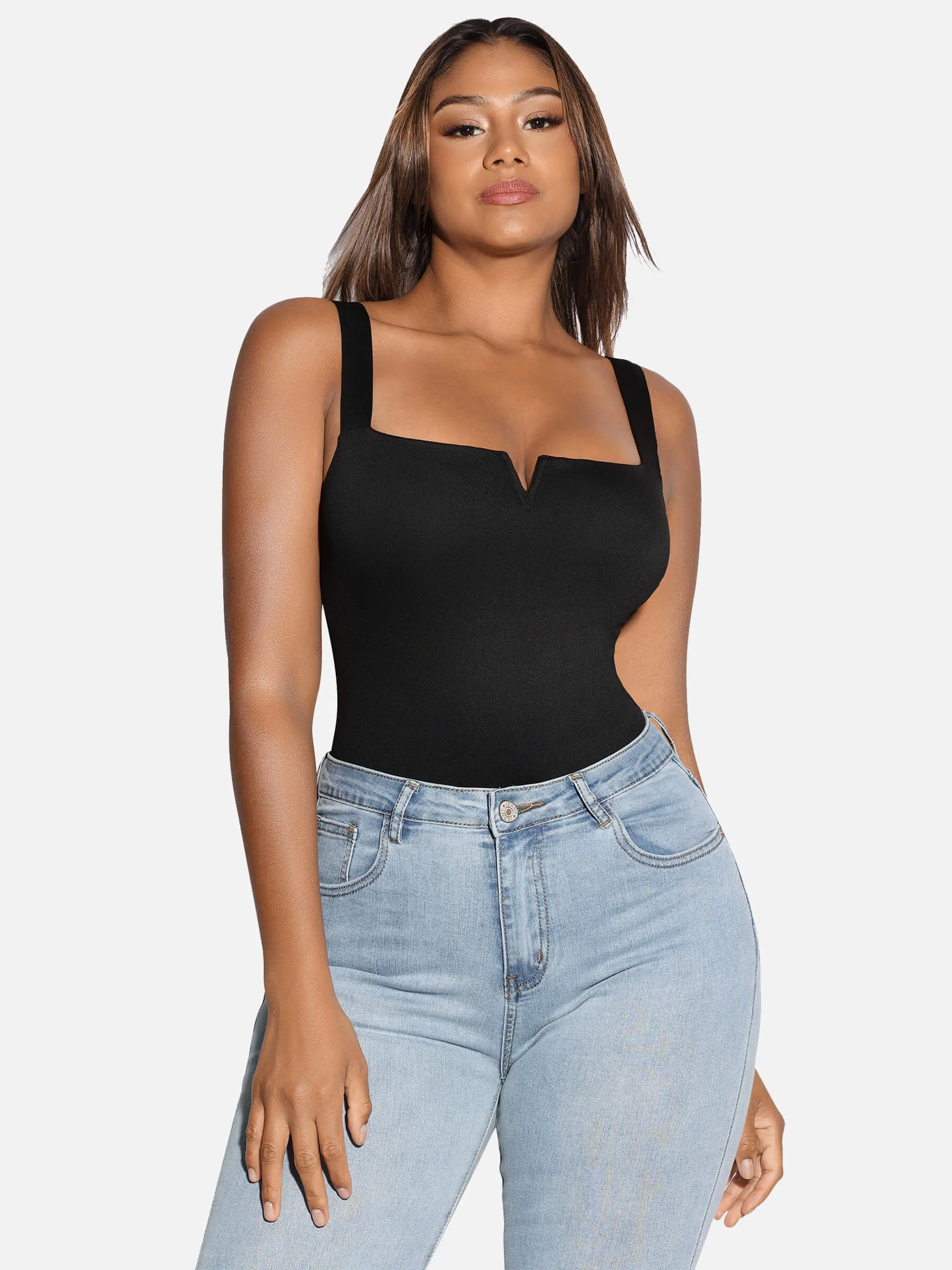 Feelingirl Square Collar Elastic Outerwear Shape Bodysuit