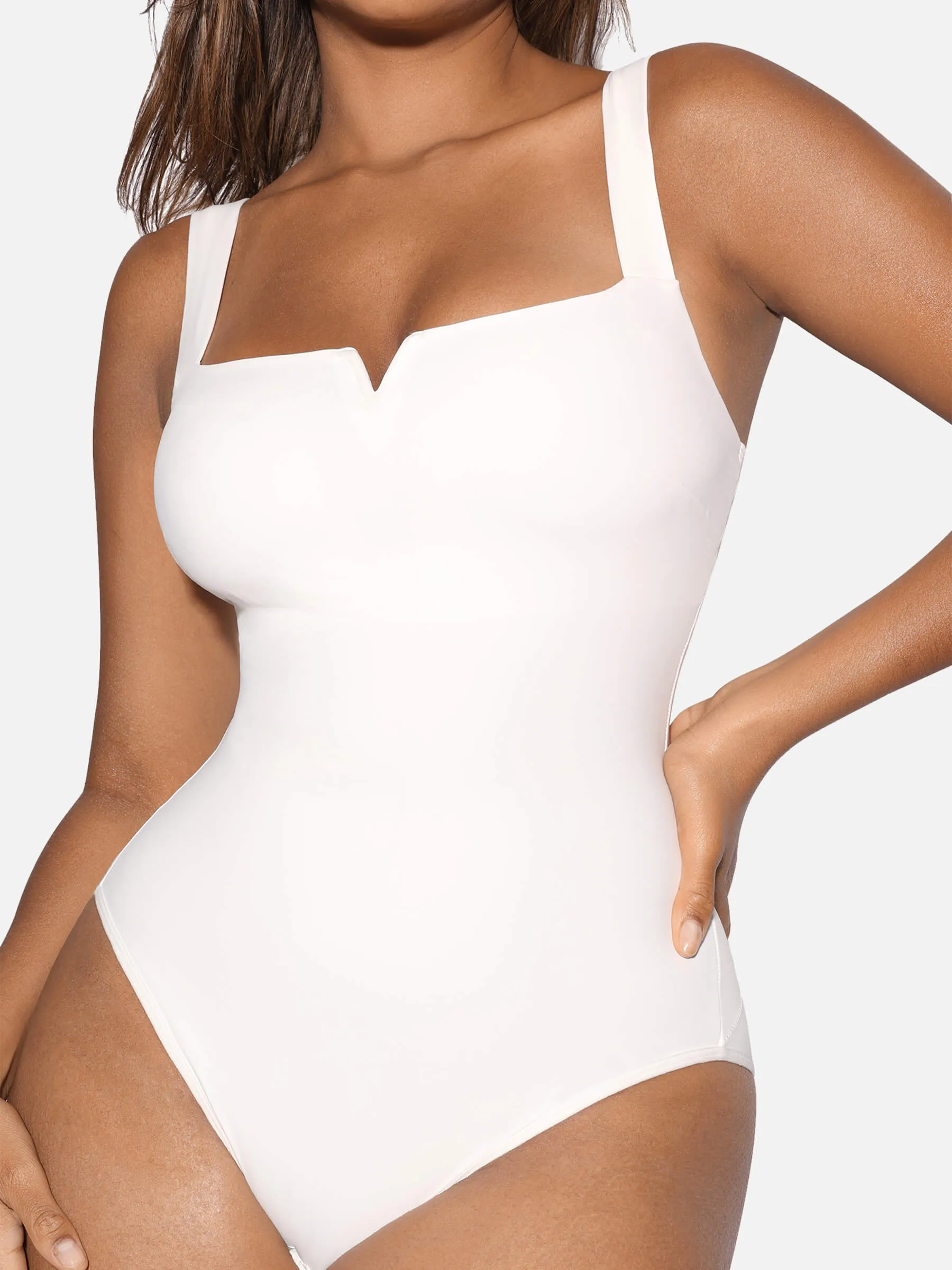 Feelingirl Square Collar Elastic Outerwear Shape Bodysuit