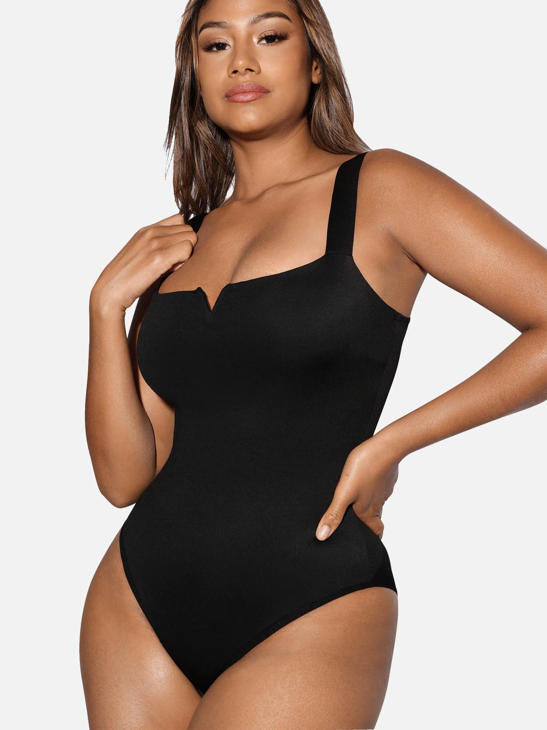 Feelingirl Square Collar Elastic Outerwear Shape Bodysuit