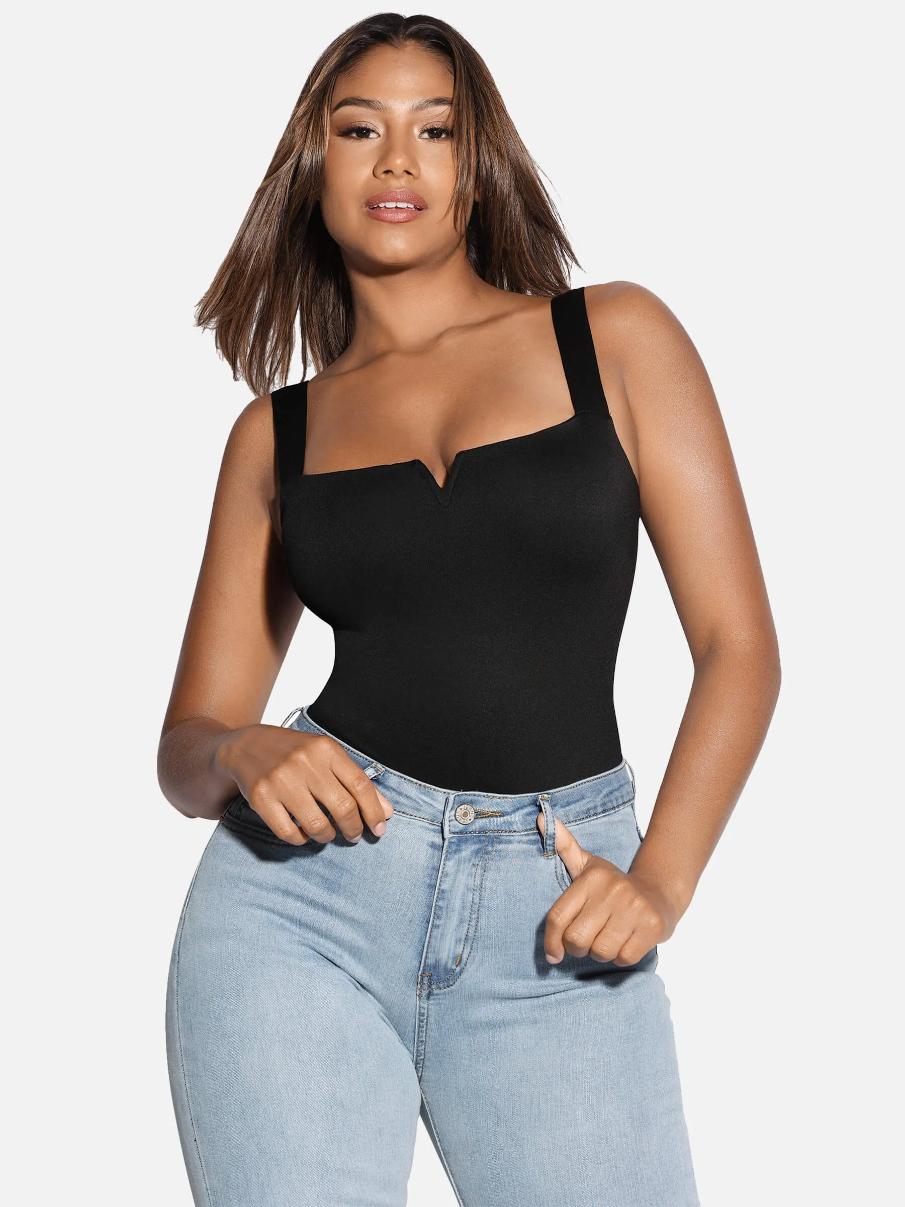 Feelingirl Square Collar Elastic Outerwear Shape Bodysuit