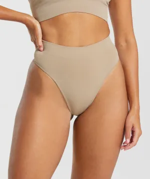 Gymshark Seamless High Waisted Thong - Cement Brown