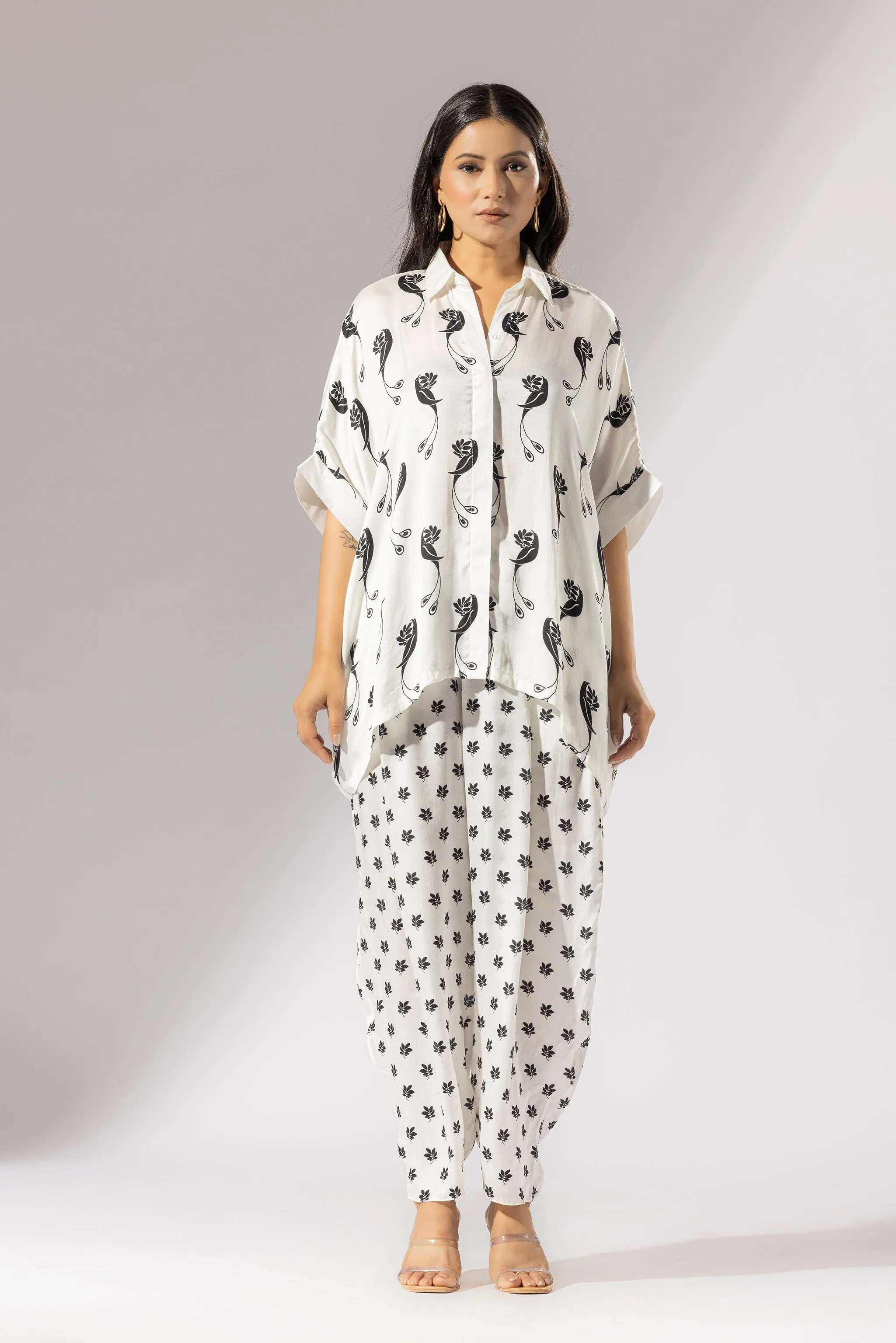 Hummingbird Satin Silk Boxy Shirt