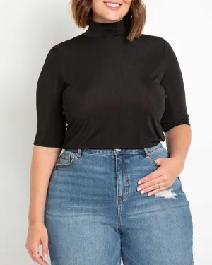 Janet Elbow Sleeve Mock Neck Top | Black Onyx