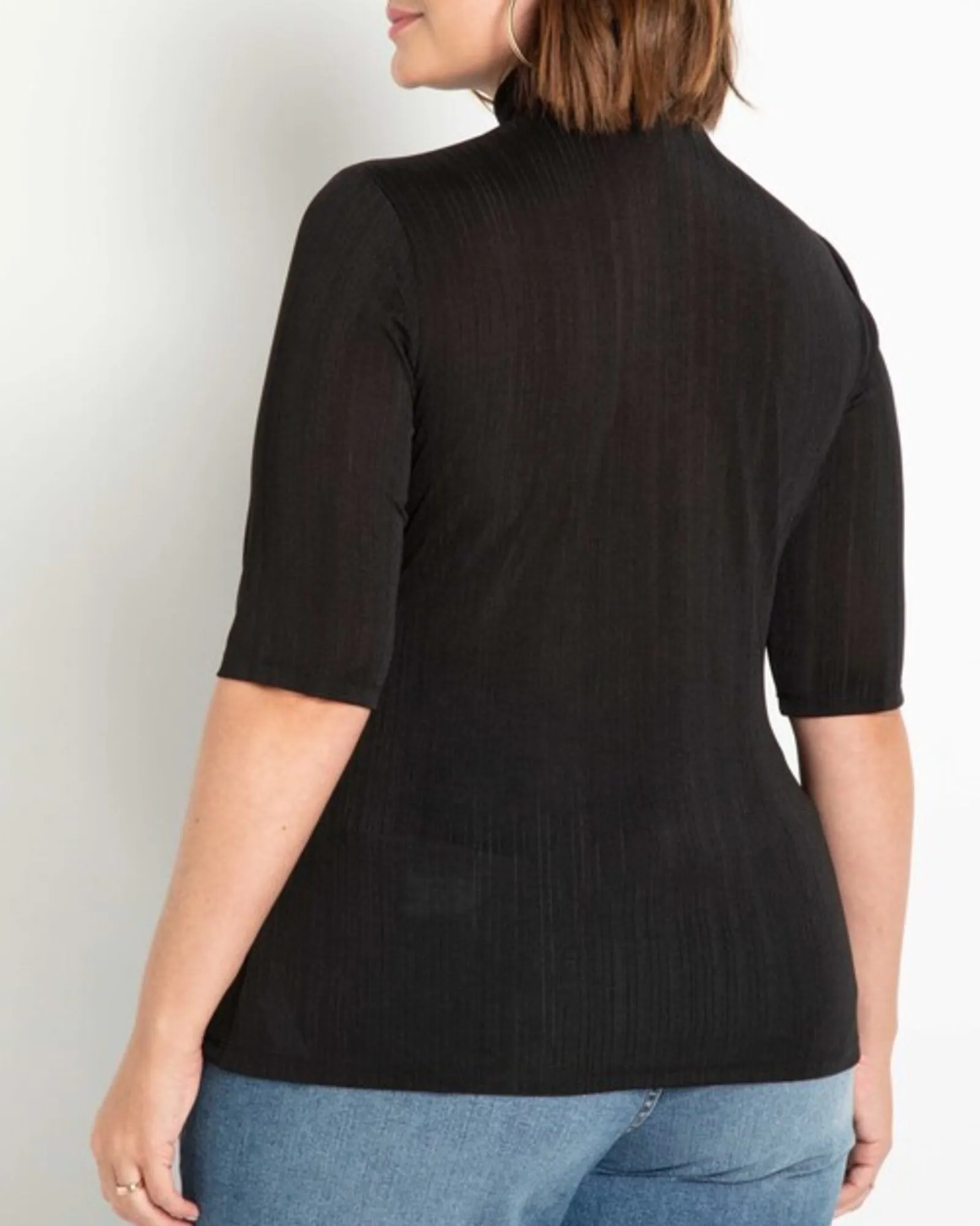Janet Elbow Sleeve Mock Neck Top | Black Onyx