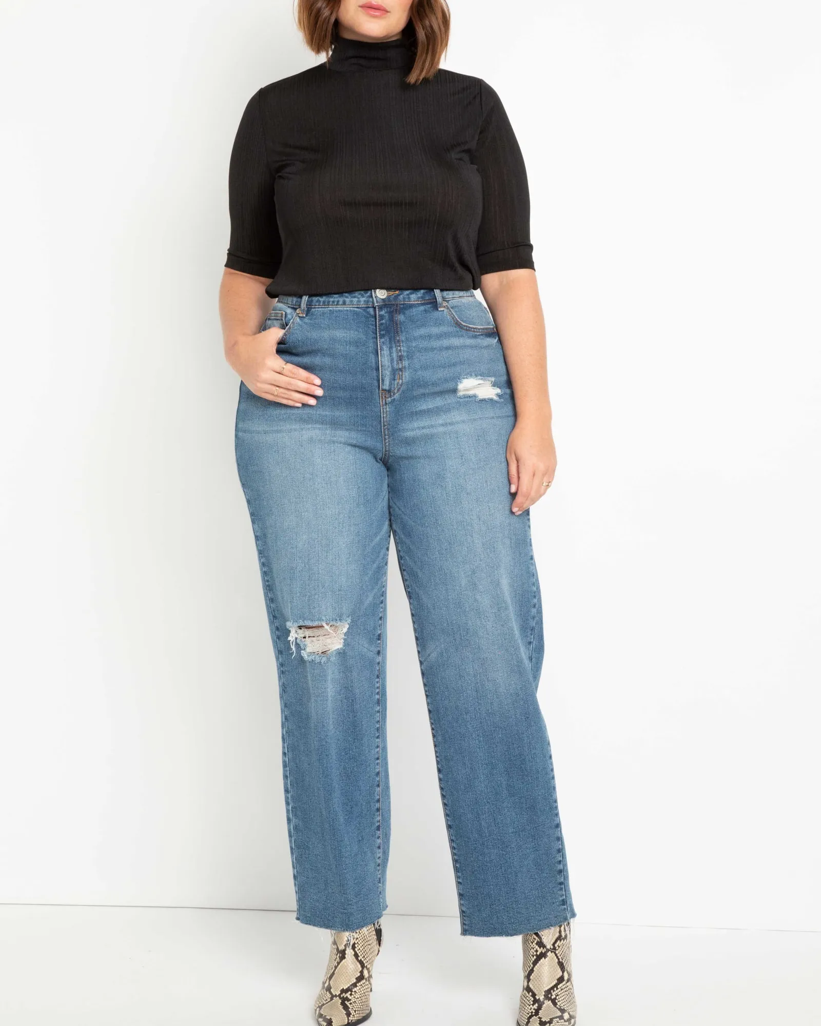 Janet Elbow Sleeve Mock Neck Top | Black Onyx