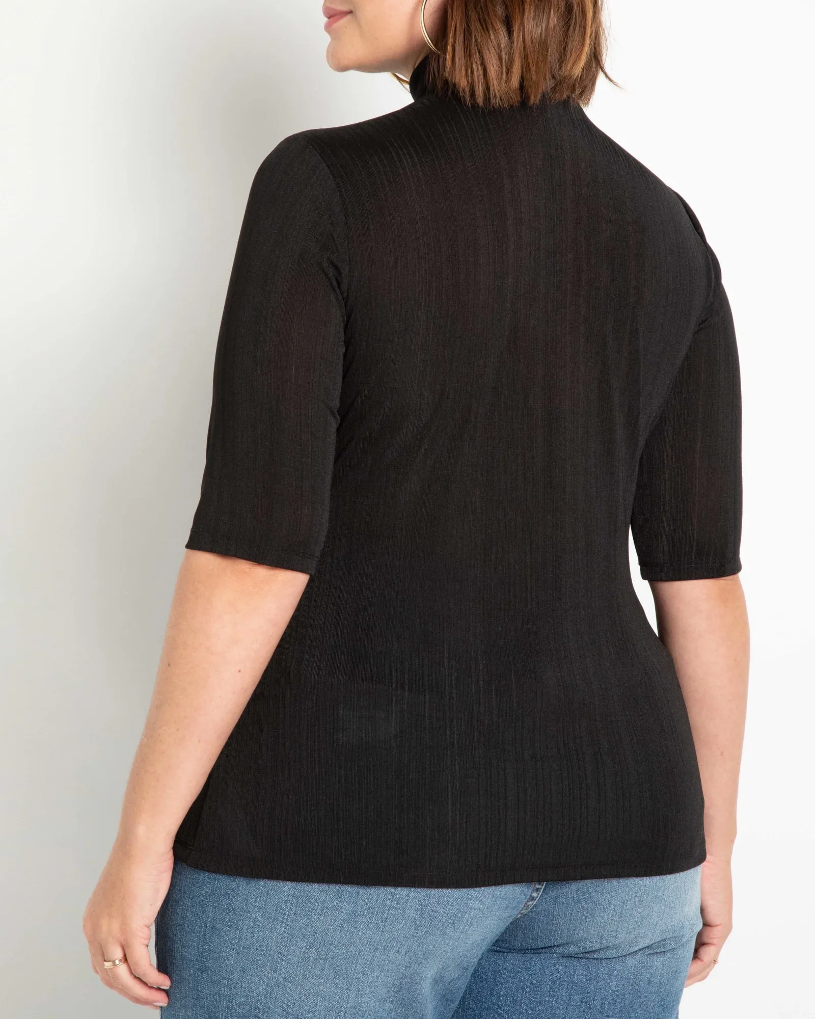 Janet Elbow Sleeve Mock Neck Top | Black Onyx