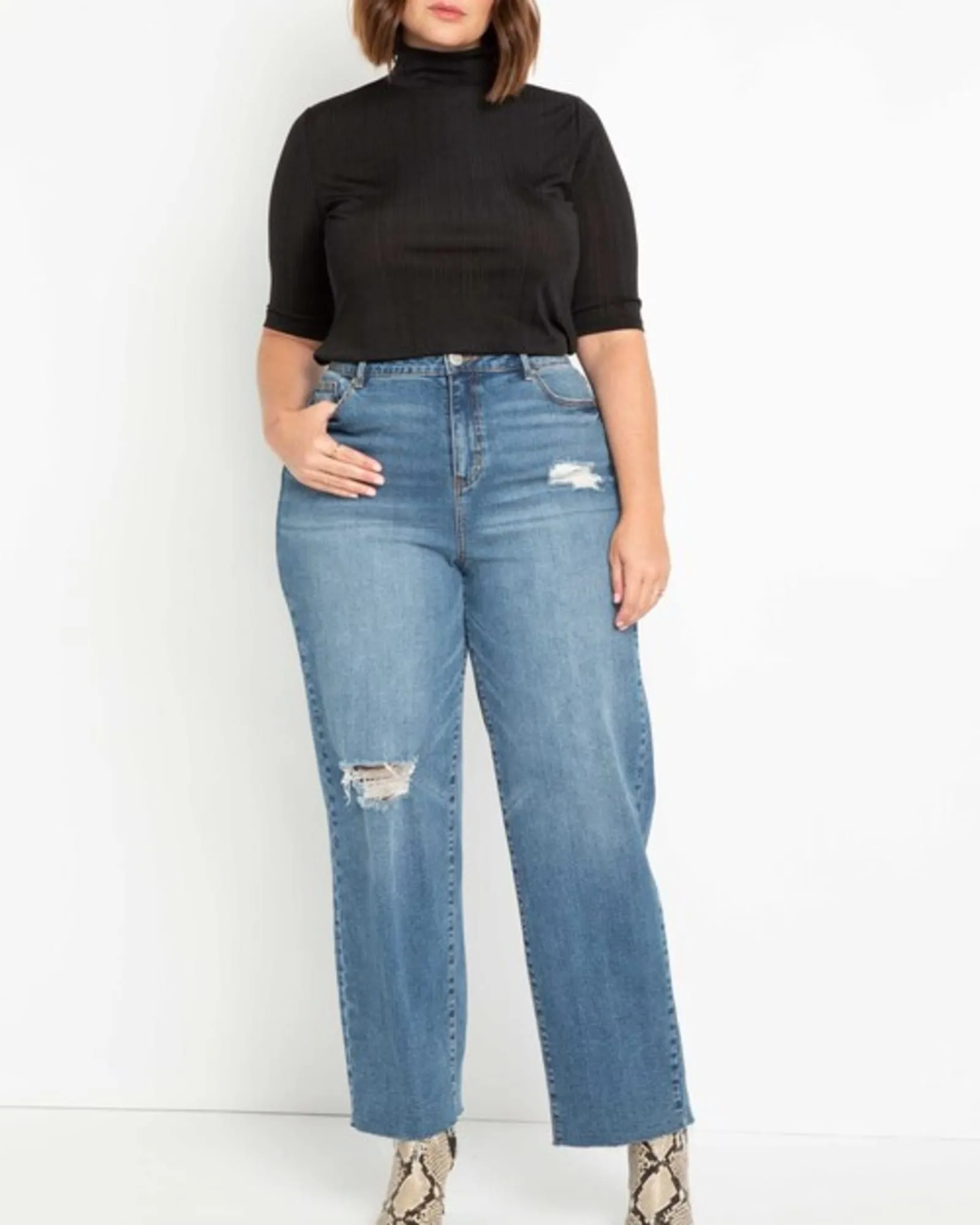 Janet Elbow Sleeve Mock Neck Top | Black Onyx