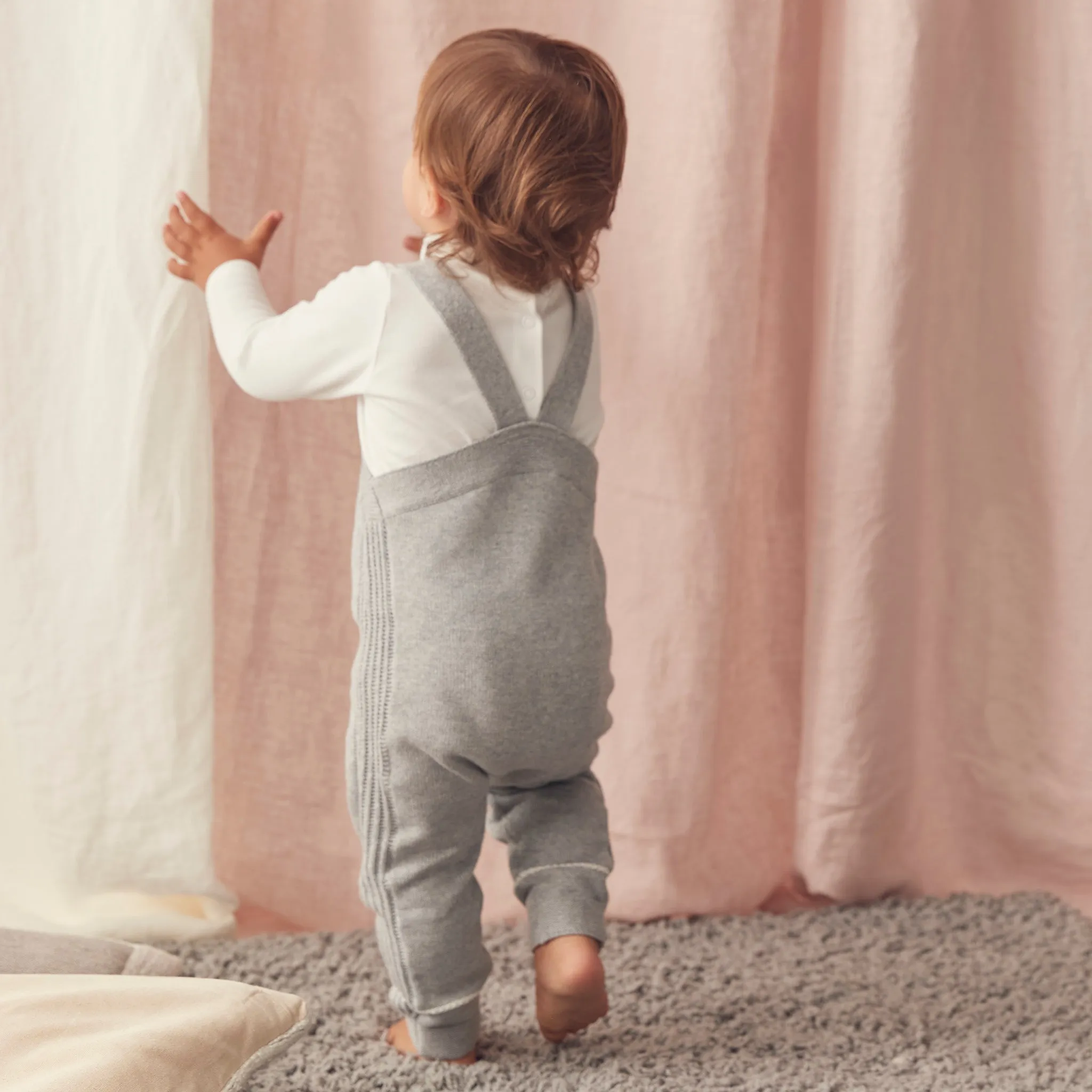 Knitted Grey Dungarees & Roll Neck Bodysuit Outfit