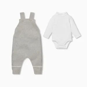 Knitted Grey Dungarees & Roll Neck Bodysuit Outfit
