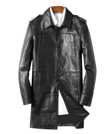 Mens Koen Front Button Genuine Lambskin Leather Coat