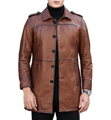 Mens Koen Front Button Genuine Lambskin Leather Coat