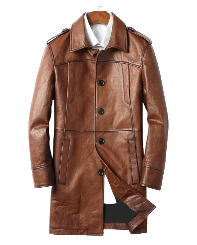Mens Koen Front Button Genuine Lambskin Leather Coat