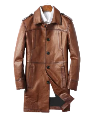 Mens Koen Front Button Genuine Lambskin Leather Coat