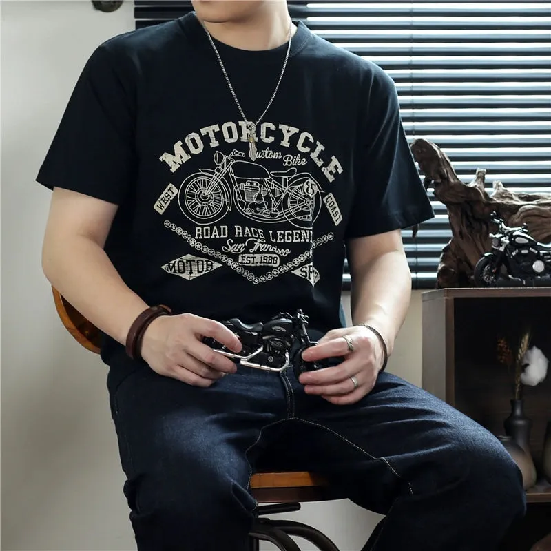 Men's Retro Motorcycle Print Short Sleeved T-shirt