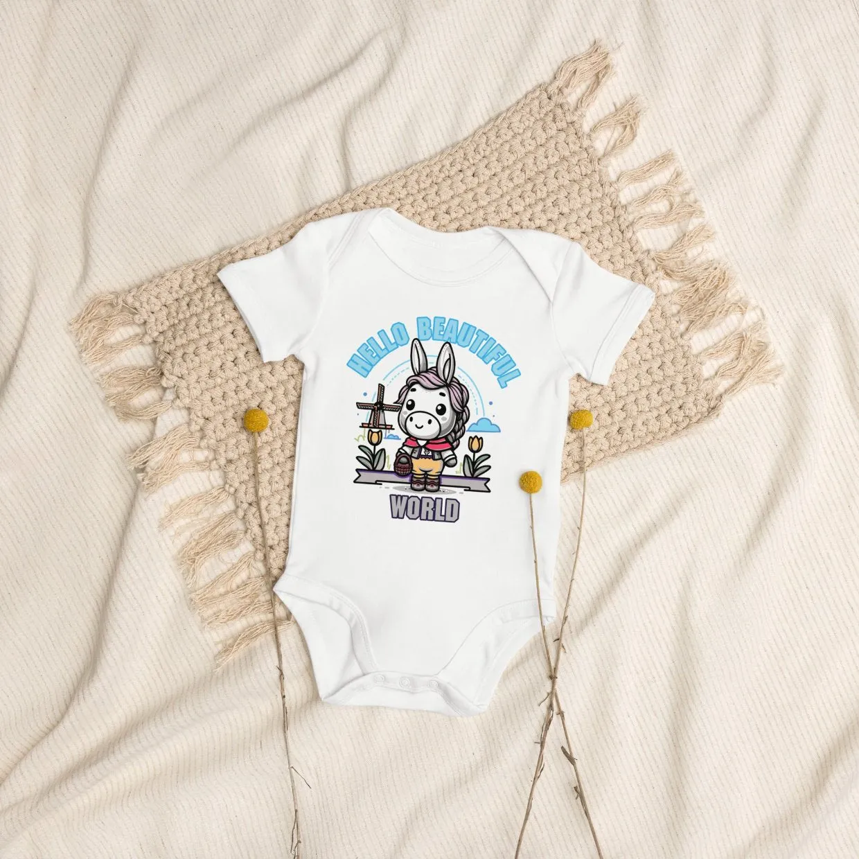 Organic Cotton Baby Bodysuit Hello Wonderful World