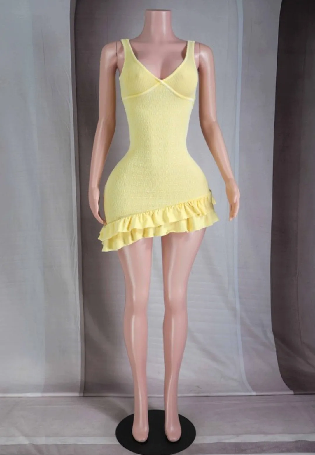 "Somewhere Sunny" Mineral Wash Ruffle Mini Dress.