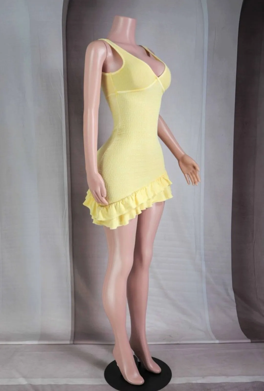"Somewhere Sunny" Mineral Wash Ruffle Mini Dress.
