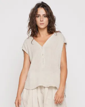 Raw Seamed Sleeveless V-Neck Henley