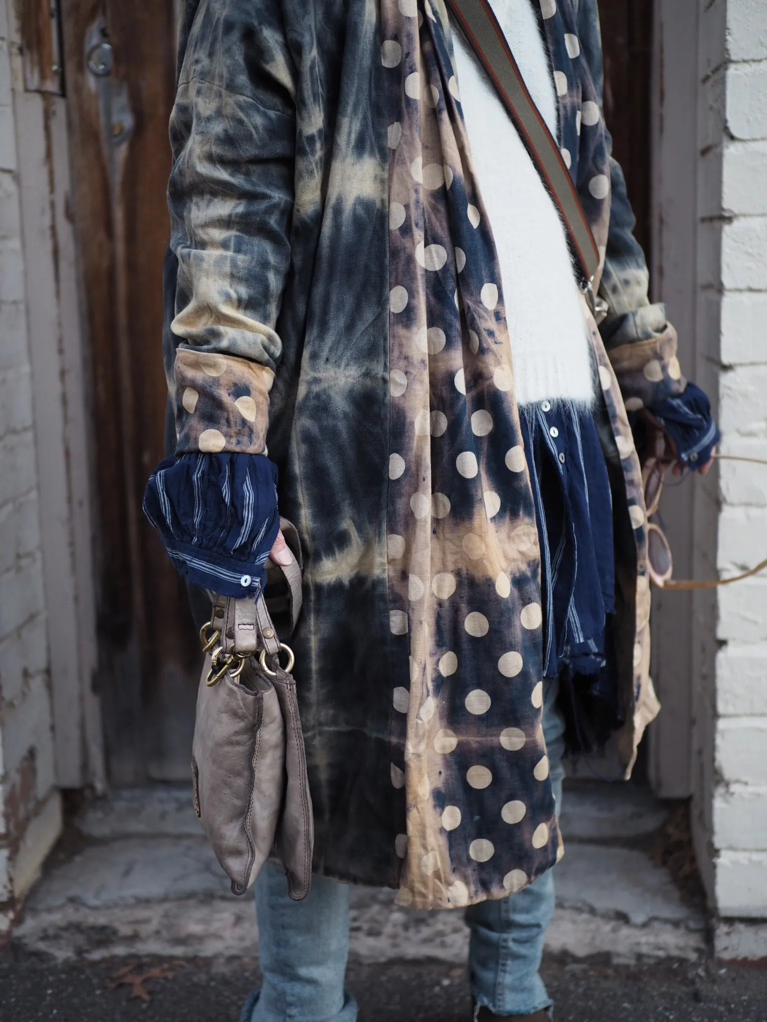Reversible cocoon coat (Linen) - Acid wash blue