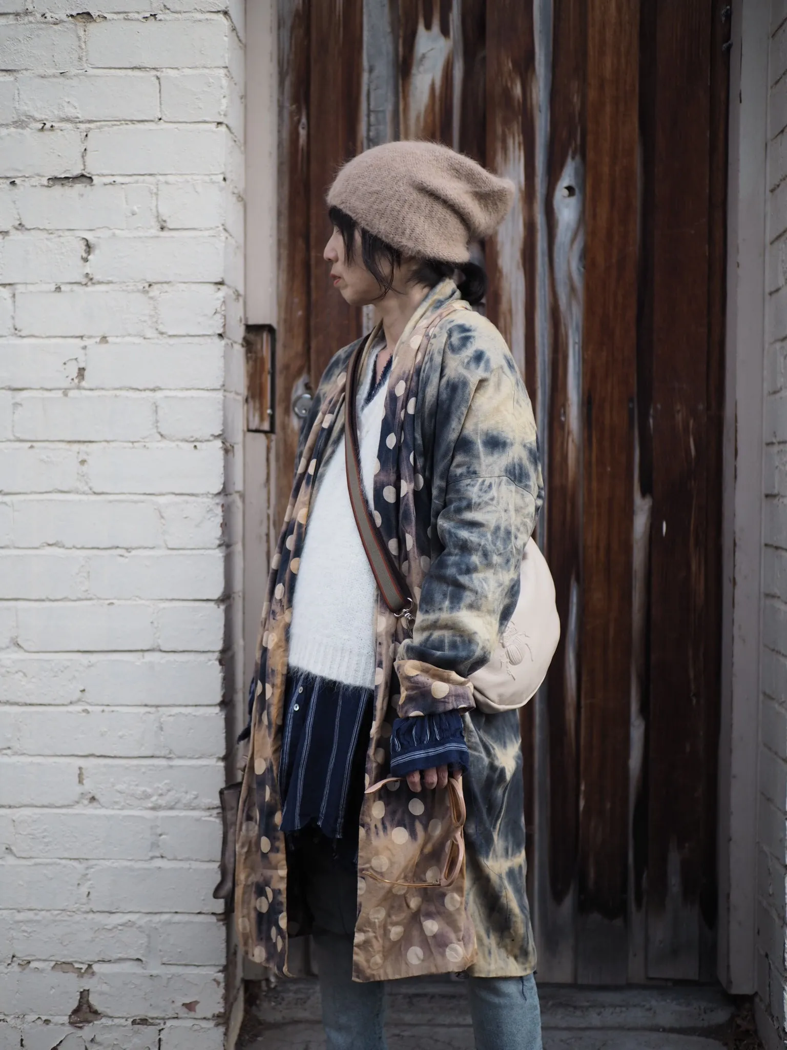 Reversible cocoon coat (Linen) - Acid wash blue