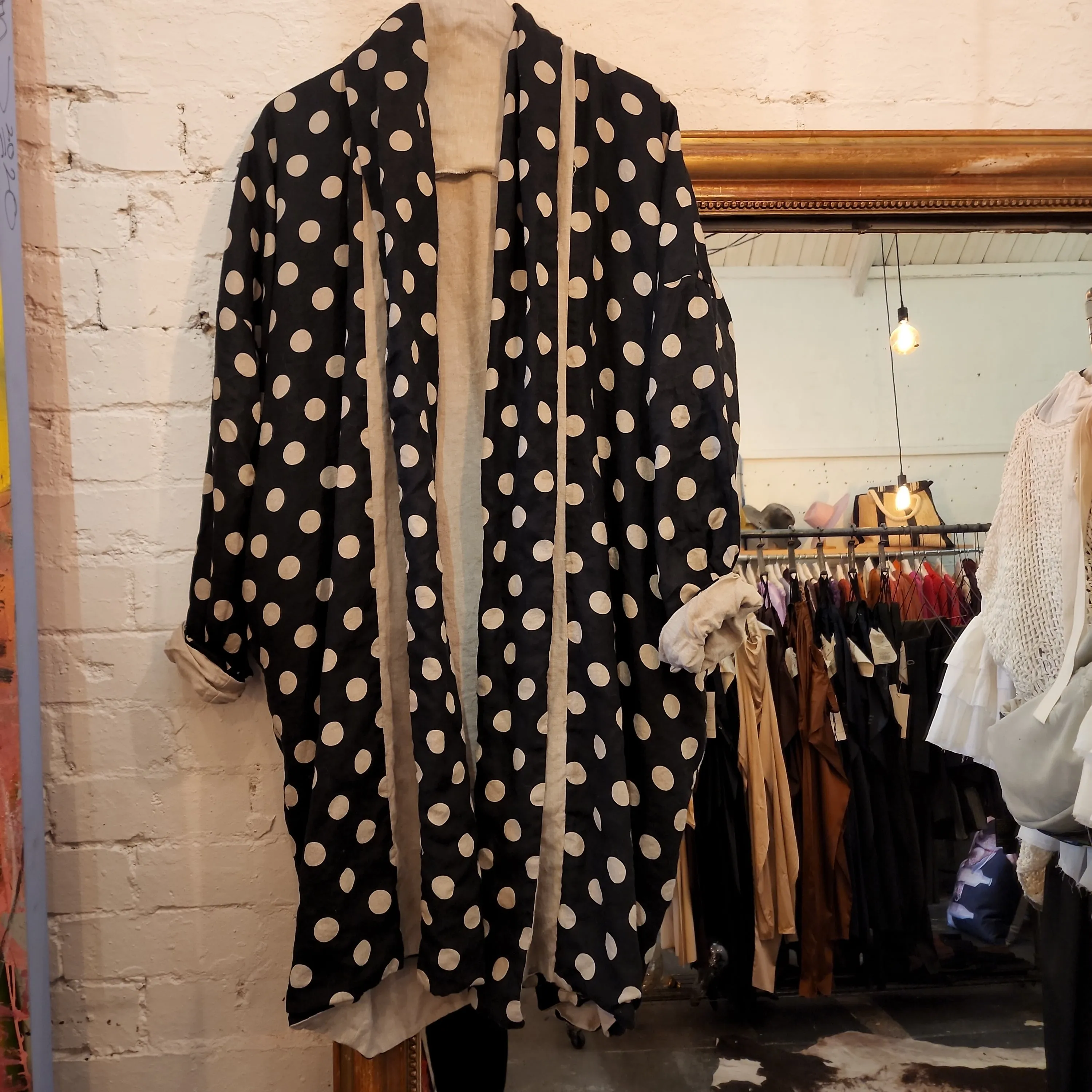 Reversible cocoon coat (Linen) - Acid wash blue