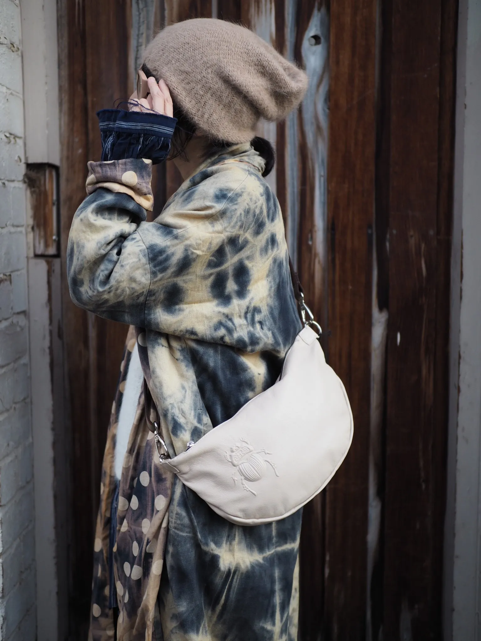 Reversible cocoon coat (Linen) - Acid wash blue
