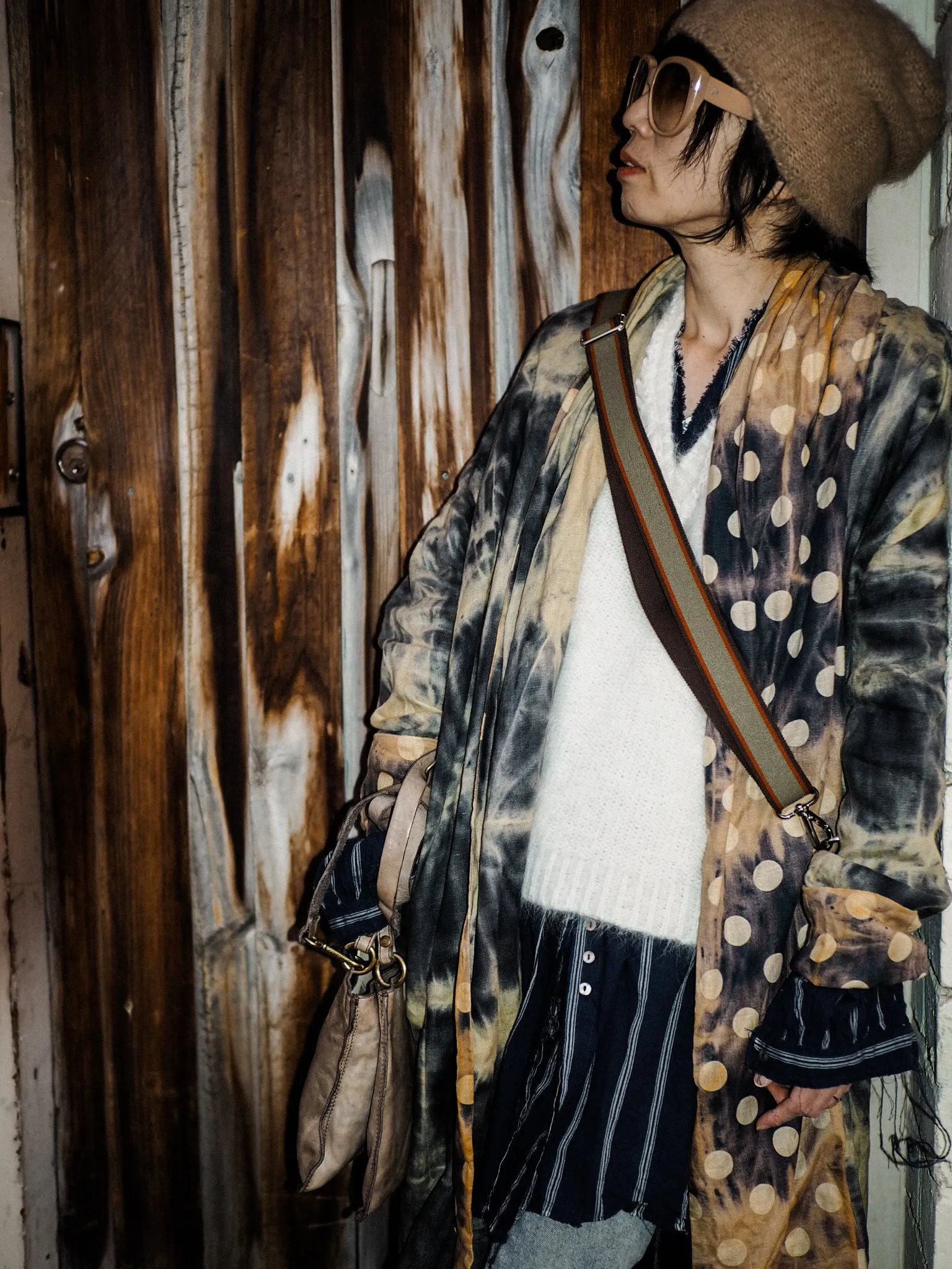 Reversible cocoon coat (Linen) - Acid wash blue