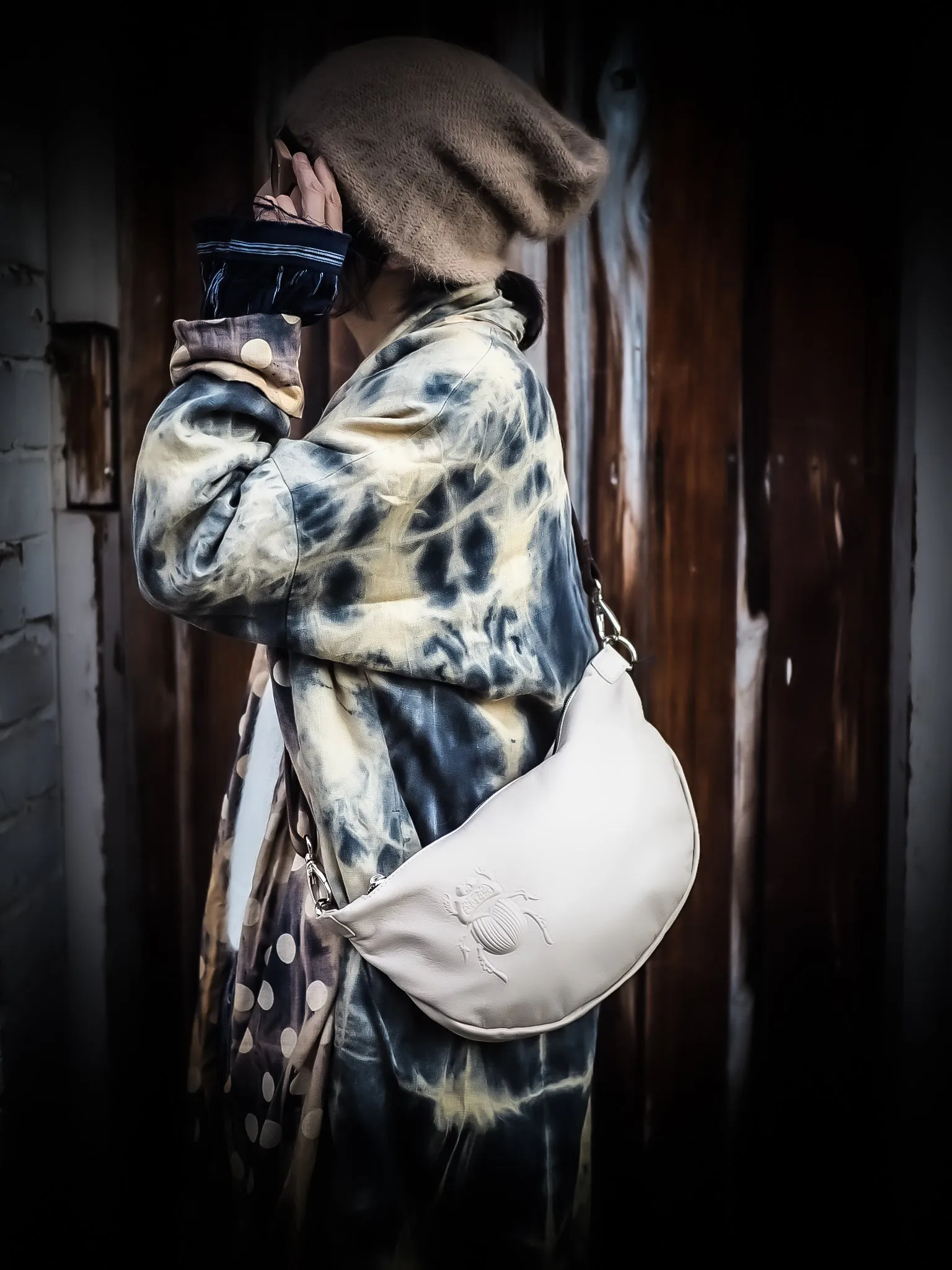 Reversible cocoon coat (Linen) - Acid wash blue